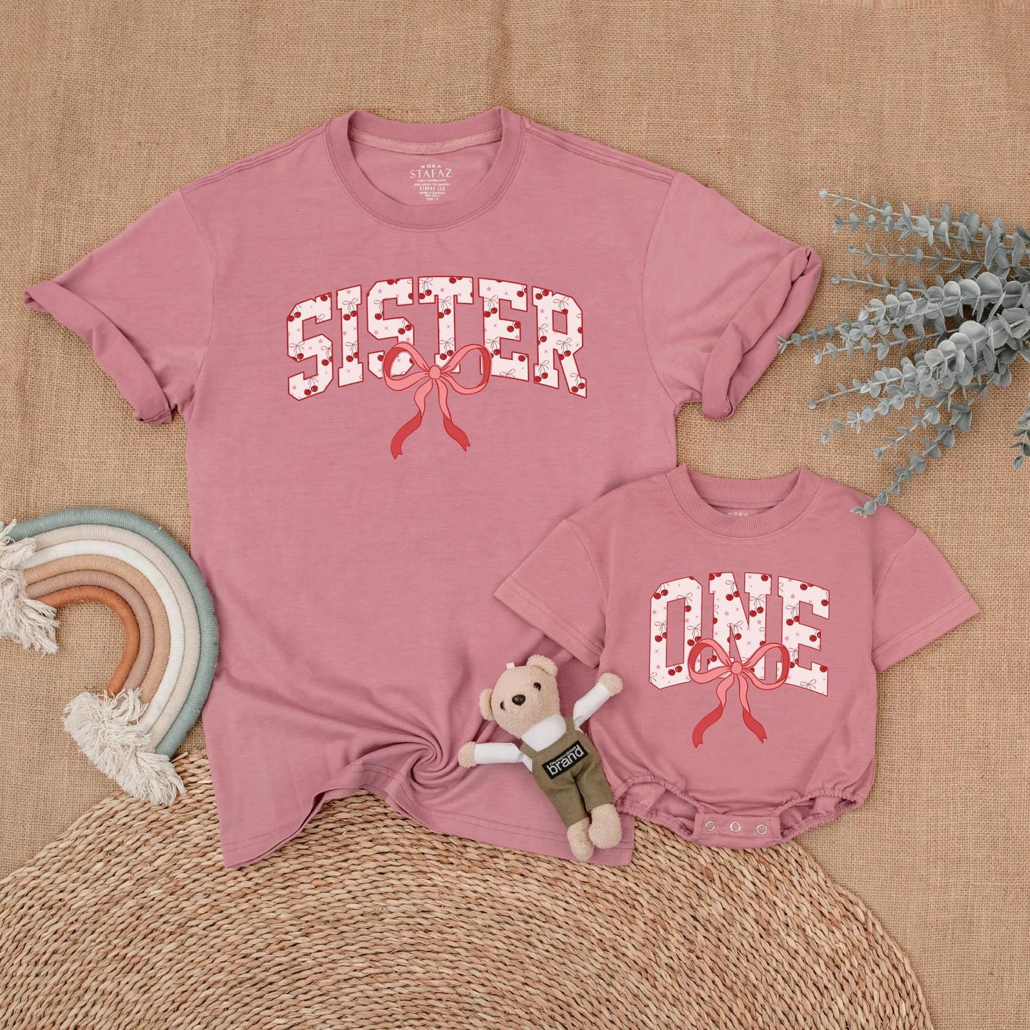 Cherry First Birthday Matching Shirt Set Mommy and Me Outfit Adorable Bow First Birthday Gift for Baby Girl