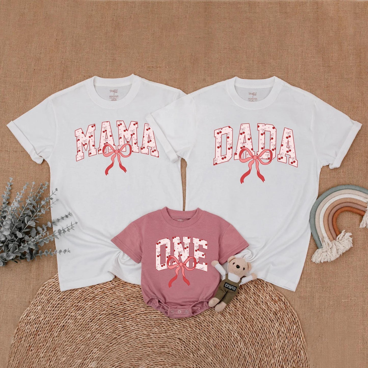 Cherry First Birthday Matching Shirt Set Mommy and Me Outfit Adorable Bow First Birthday Gift for Baby Girl