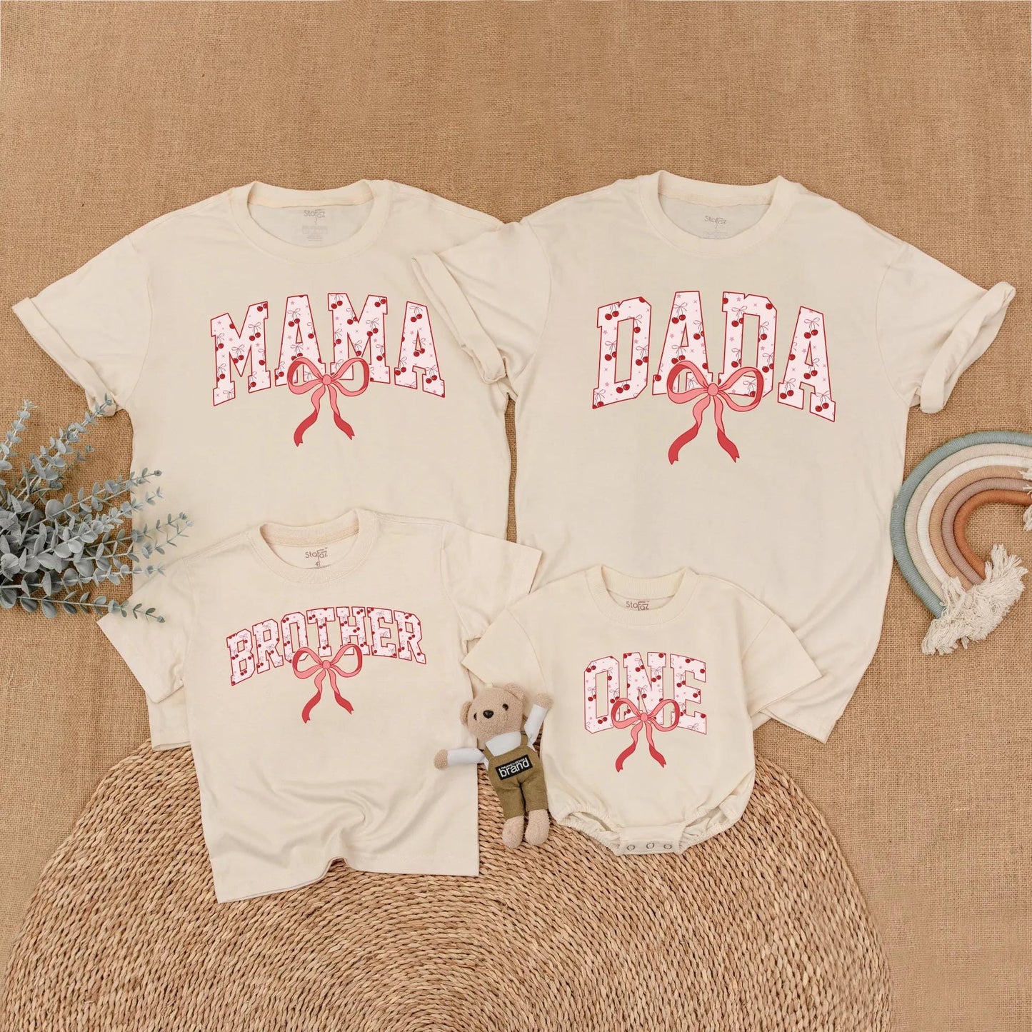 Cherry First Birthday Matching Shirt Set Mommy and Me Outfit Adorable Bow First Birthday Gift for Baby Girl