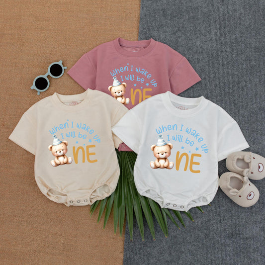 Bear-y First Birthday Bubble Romper for Baby Boy, Neutral Balloon Outfit, Onederful Gift, Custom Name, 1st Birthday Clothes