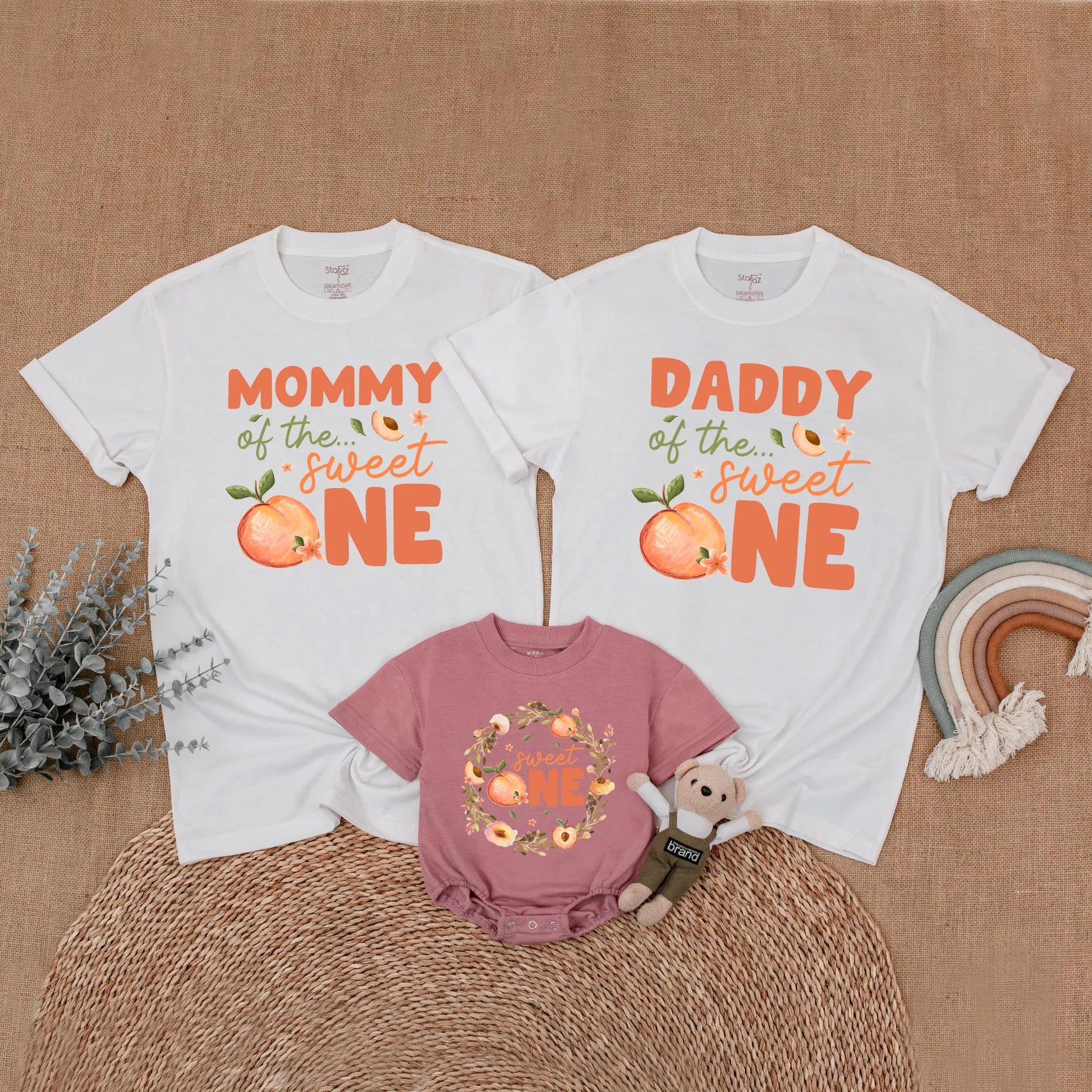 Sweet Peach 1st Birthday Family Shirts Mommy Me Outfits Baby Girl Birthday Party Theme Matching Girl First Birthday Shirt