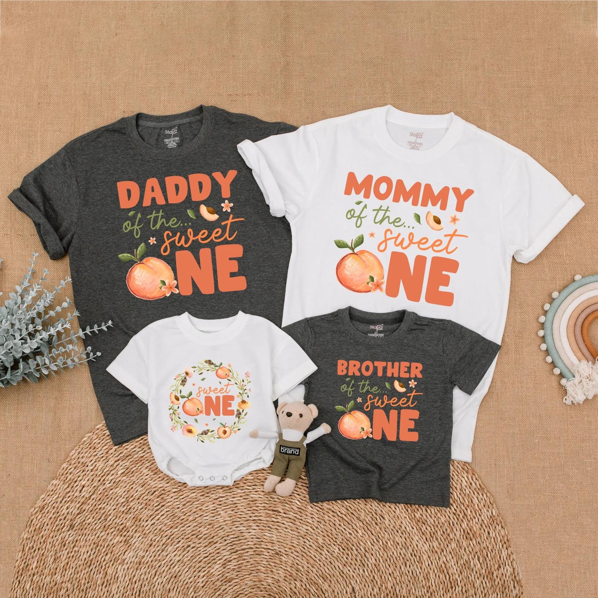 Sweet Peach 1st Birthday Family Shirts Mommy Me Outfits Baby Girl Birthday Party Theme Matching Girl First Birthday Shirt