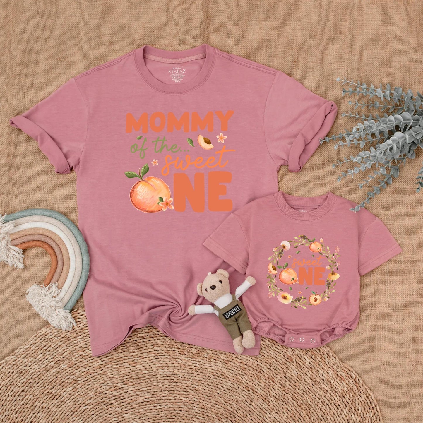 Sweet Peach 1st Birthday Family Shirts Mommy Me Outfits Baby Girl Birthday Party Theme Matching Girl First Birthday Shirt