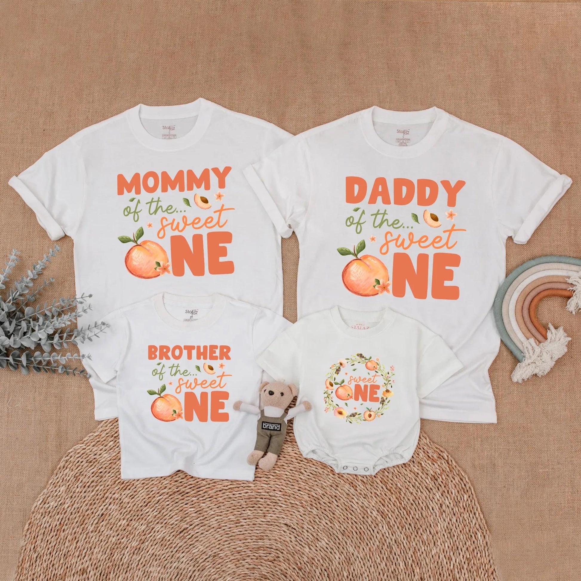 Sweet Peach 1st Birthday Family Shirts Mommy Me Outfits Baby Girl Birthday Party Theme Matching Girl First Birthday Shirt