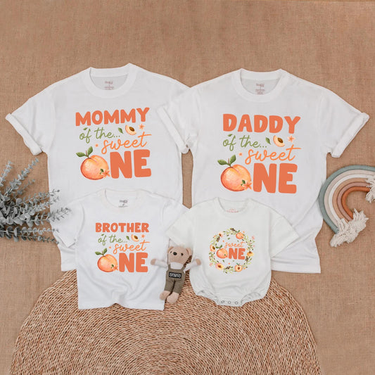 Sweet Peach 1st Birthday Family Shirts Mommy Me Outfits Baby Girl Birthday Party Theme Matching Girl First Birthday Shirt