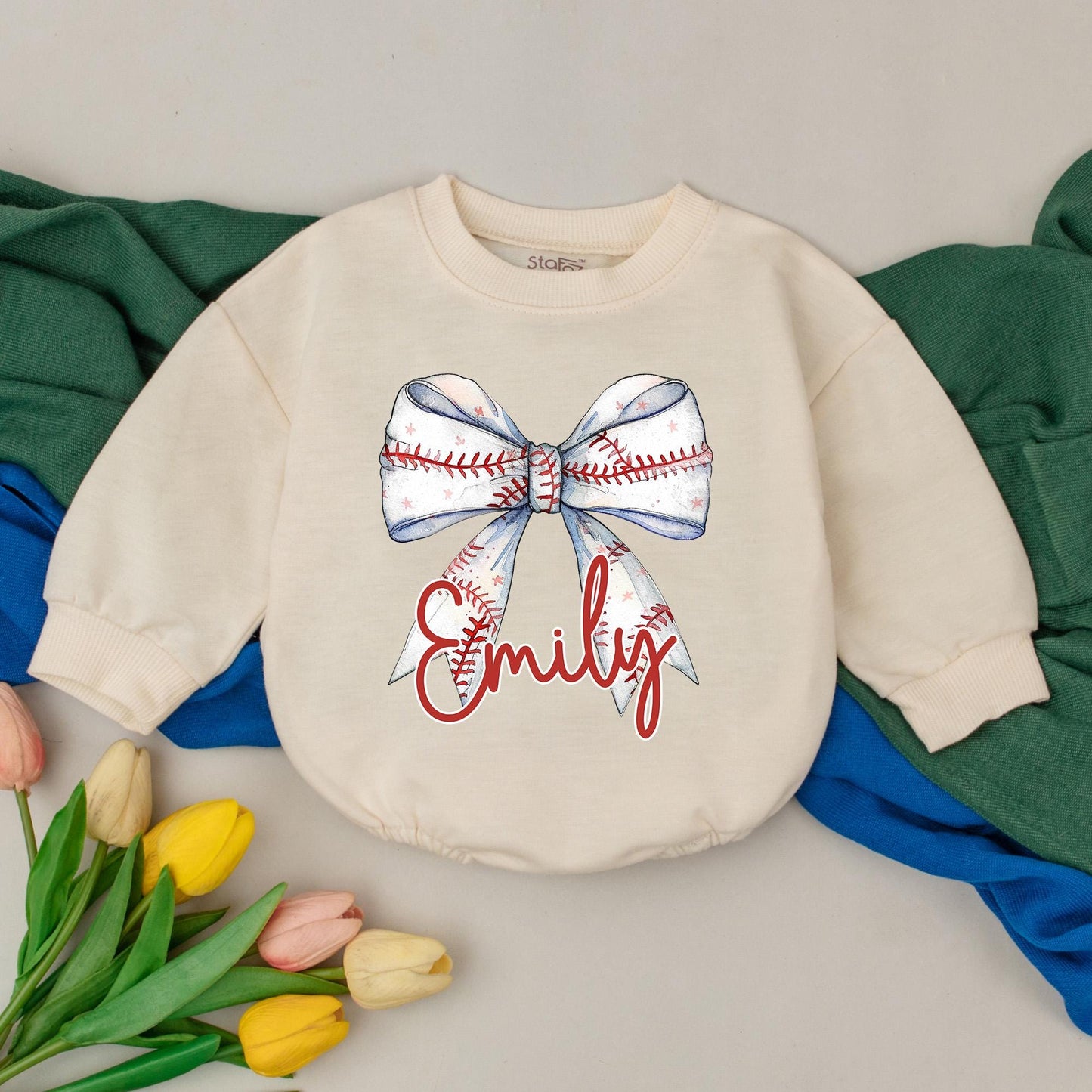 Personalized Retro Baseball Romper for Baby Girls Natural Bubble Outfit Game Day Style Kids Gift