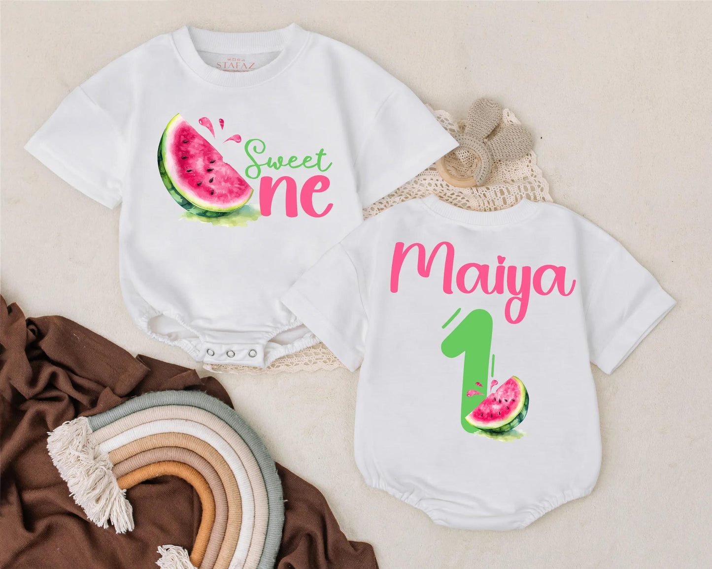 Watermelon First Birthday Romper Sweet One Custom Bubble Outfit for Baby Girl Cake Smash Gift