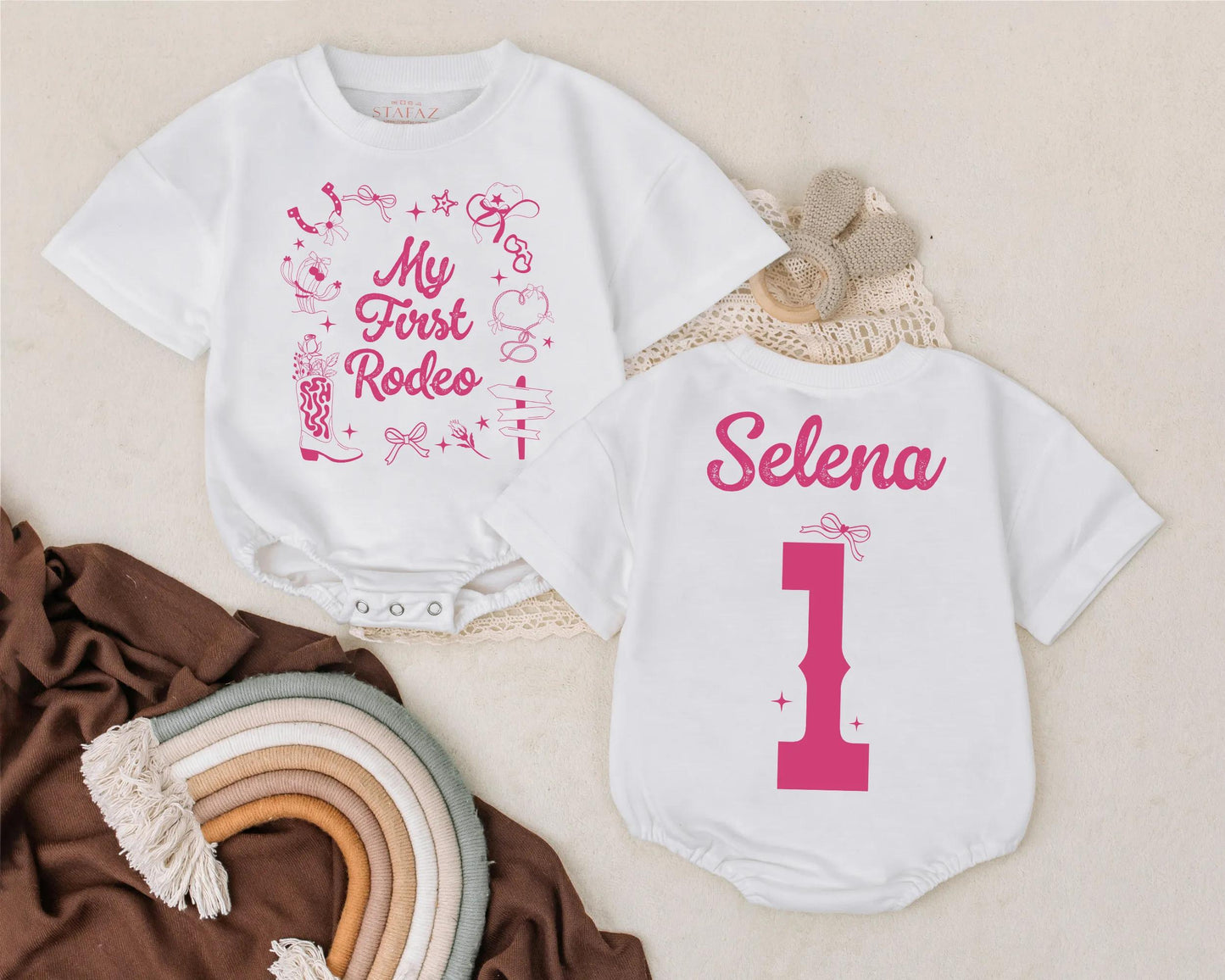 Personalized My First Rodeo Baby Girl Western Birthday Outfit Romper Cowgirl Bodysuit First Birthday Party Country Baby Shower Gift