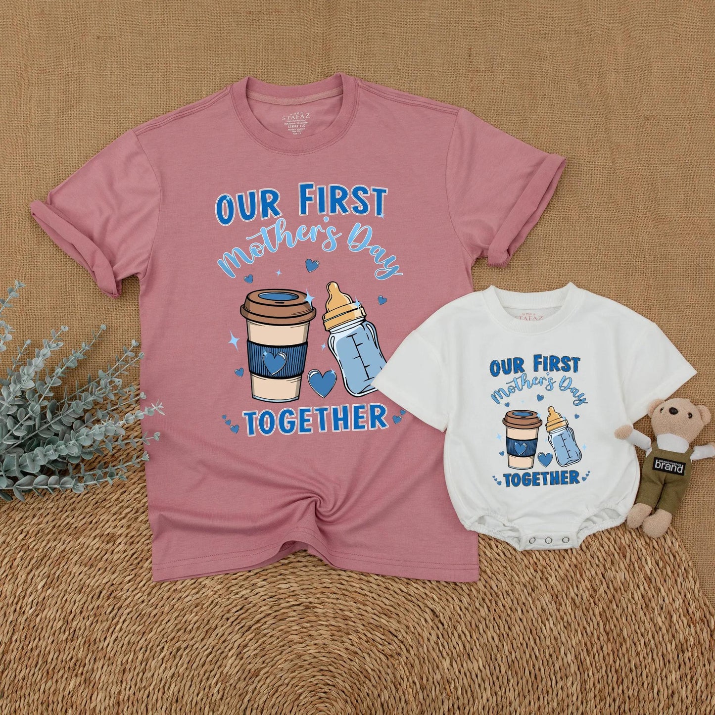 Our First Mother's Day Together Matching Mommy and Son Outfit Shirts for New Mom and Baby Boy Comfortable Cotton Keepsake Gift