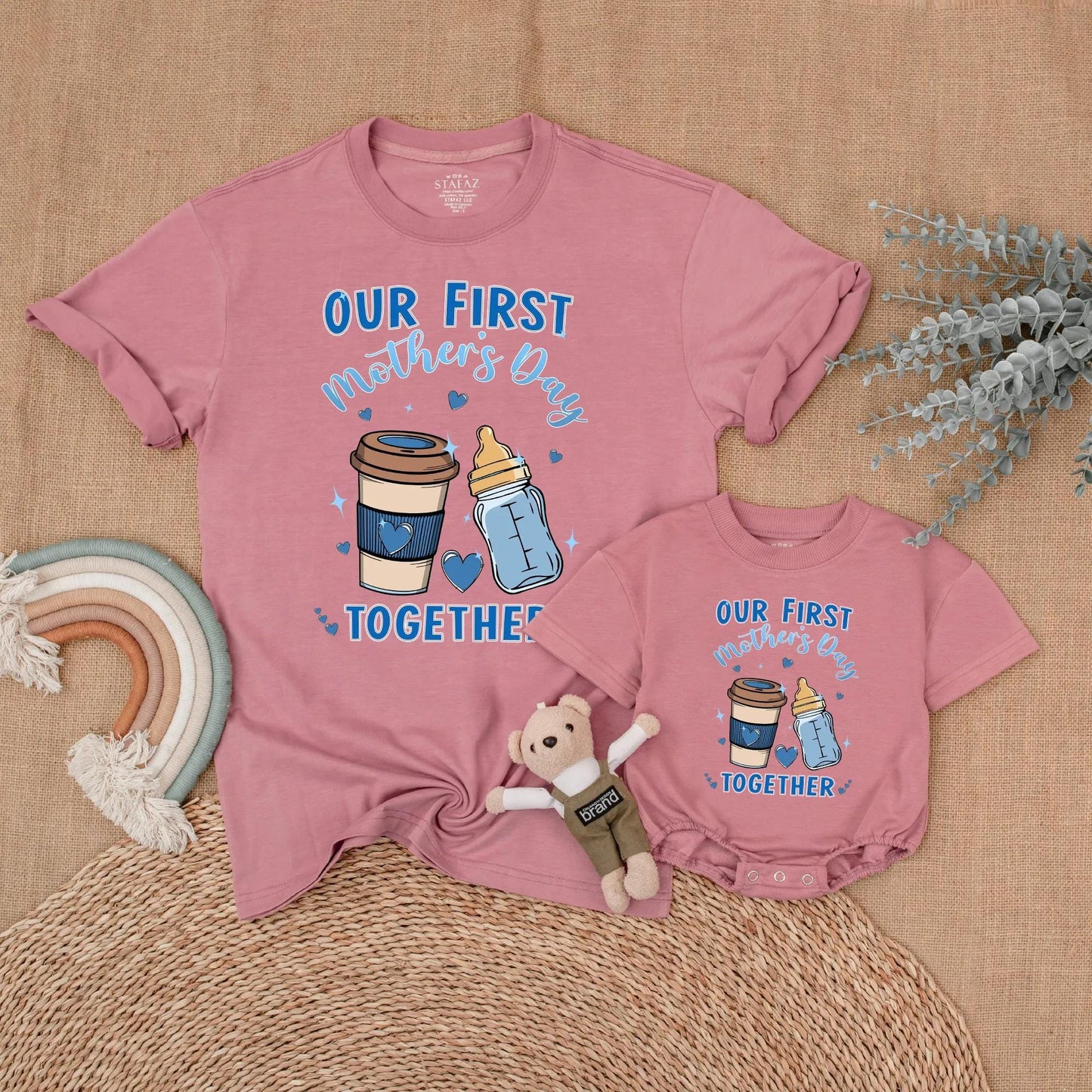 Our First Mother's Day Together Matching Mommy and Son Outfit Shirts for New Mom and Baby Boy Comfortable Cotton Keepsake Gift