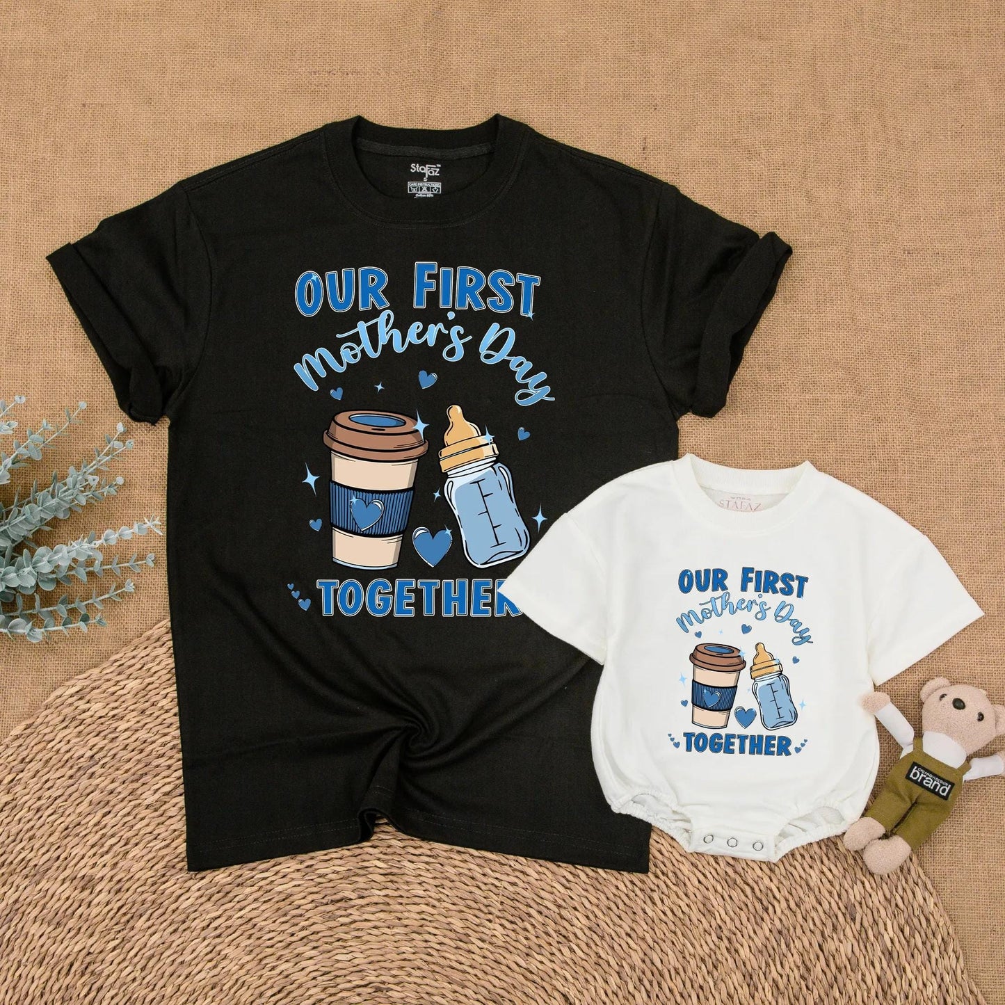 Our First Mother's Day Together Matching Mommy and Son Outfit Shirts for New Mom and Baby Boy Comfortable Cotton Keepsake Gift