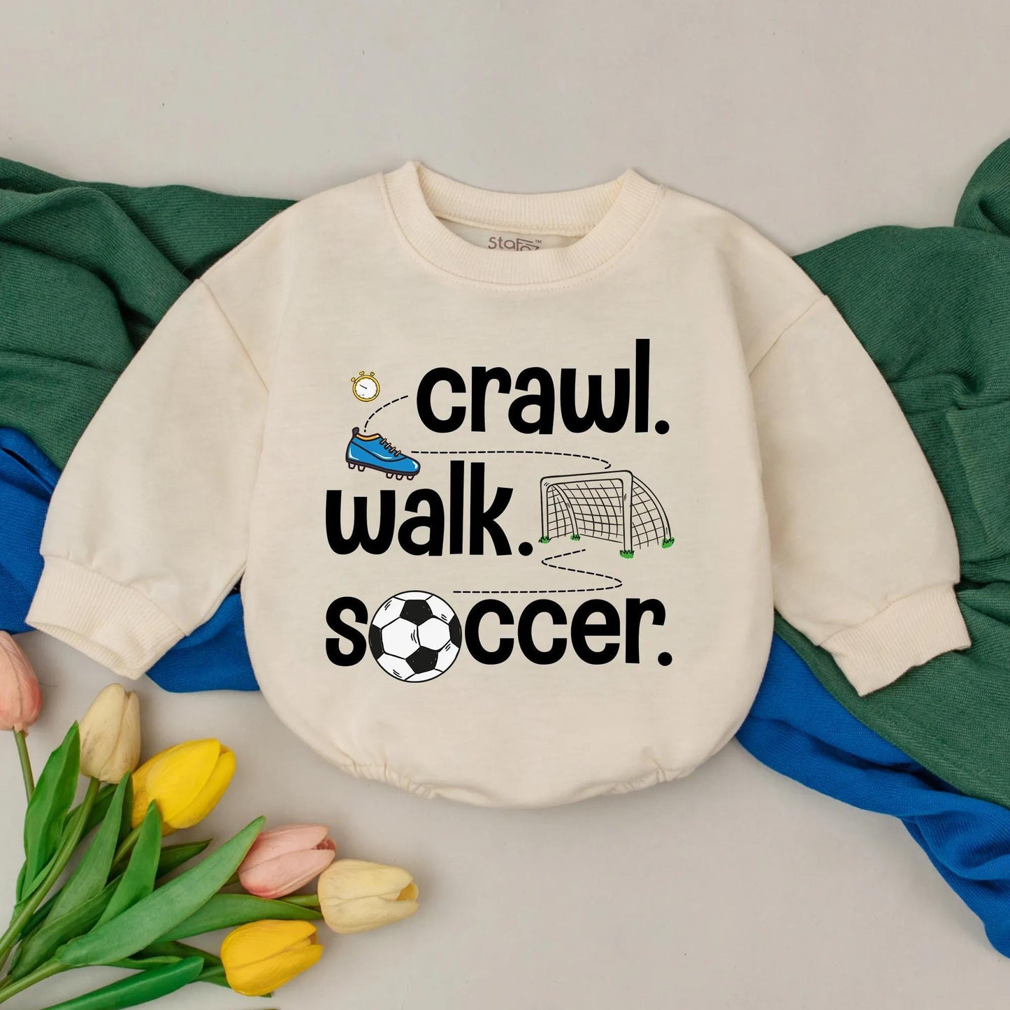 Retro Soccer Bubble Romper Baby Boy Game Day Outfit Personalized Custom Name 1st Birthday Gift Crawl Walk Soccer Season Clothes