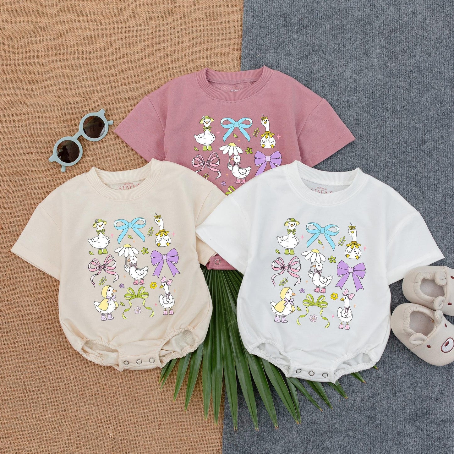 Spring Floral Goose Baby T-shirt Bubble Romper Cute Goose Short Sleeve Outfit for Baby Girls Perfect Coming Home Gift Soft Cotton Comfortable