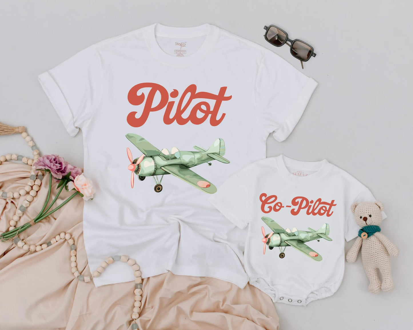 Matching Pilot Dad & Son Tees Cute Airplane Family Shirts Father's Day Birthday Gift Outfit
