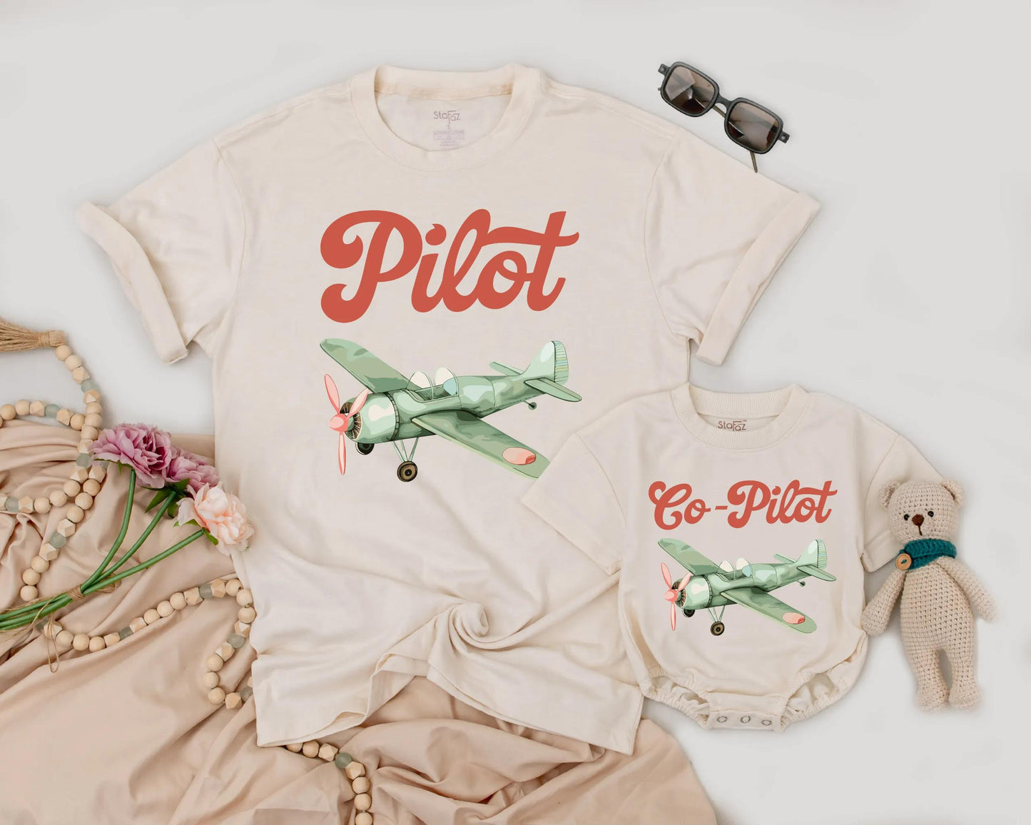 Matching Pilot Dad & Son Tees Cute Airplane Family Shirts Father's Day Birthday Gift Outfit