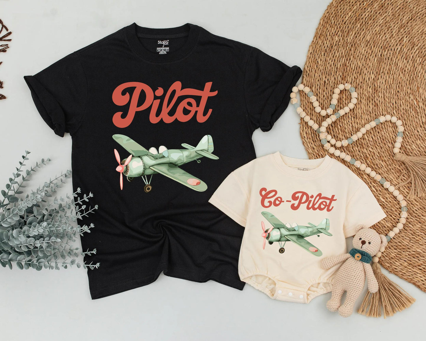 Matching Pilot Dad & Son Tees Cute Airplane Family Shirts Father's Day Birthday Gift Outfit
