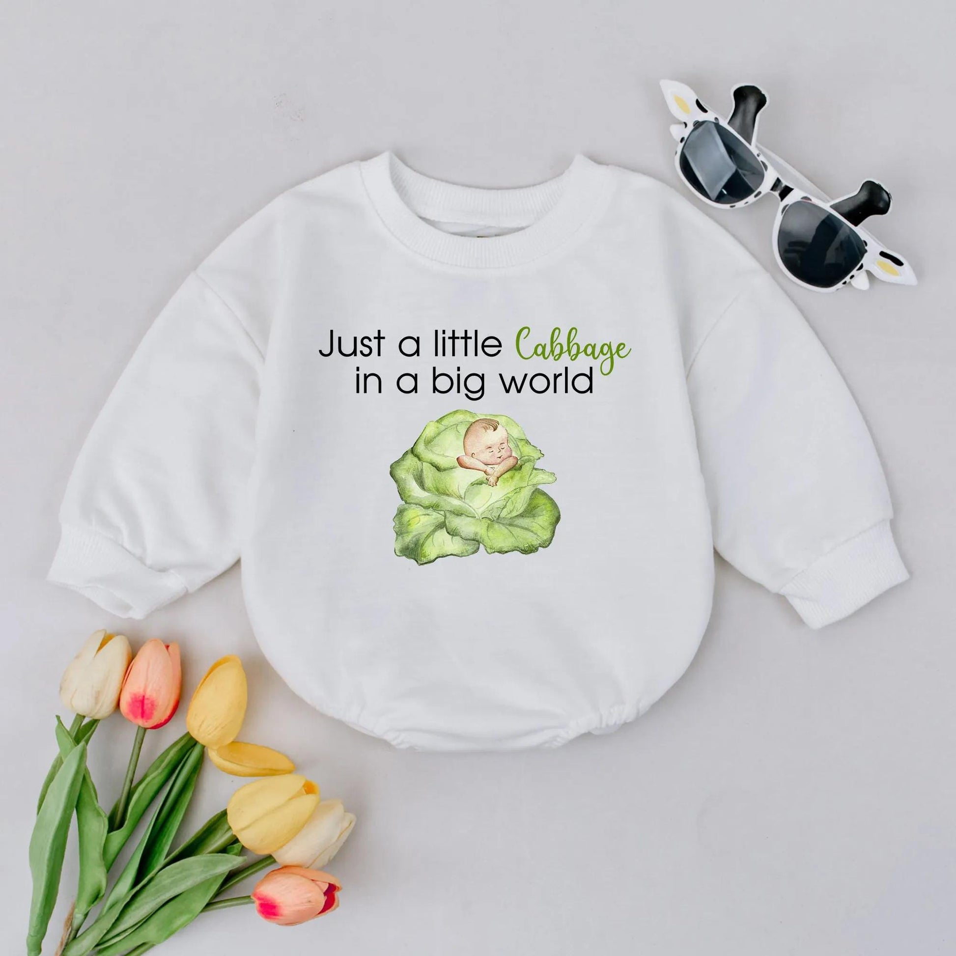 Adorable Just a Little Cabbage Baby Bubble Romper Soft Cotton Infant Bodysuit Cute Newborn Outfit Comfy Baby Clothes