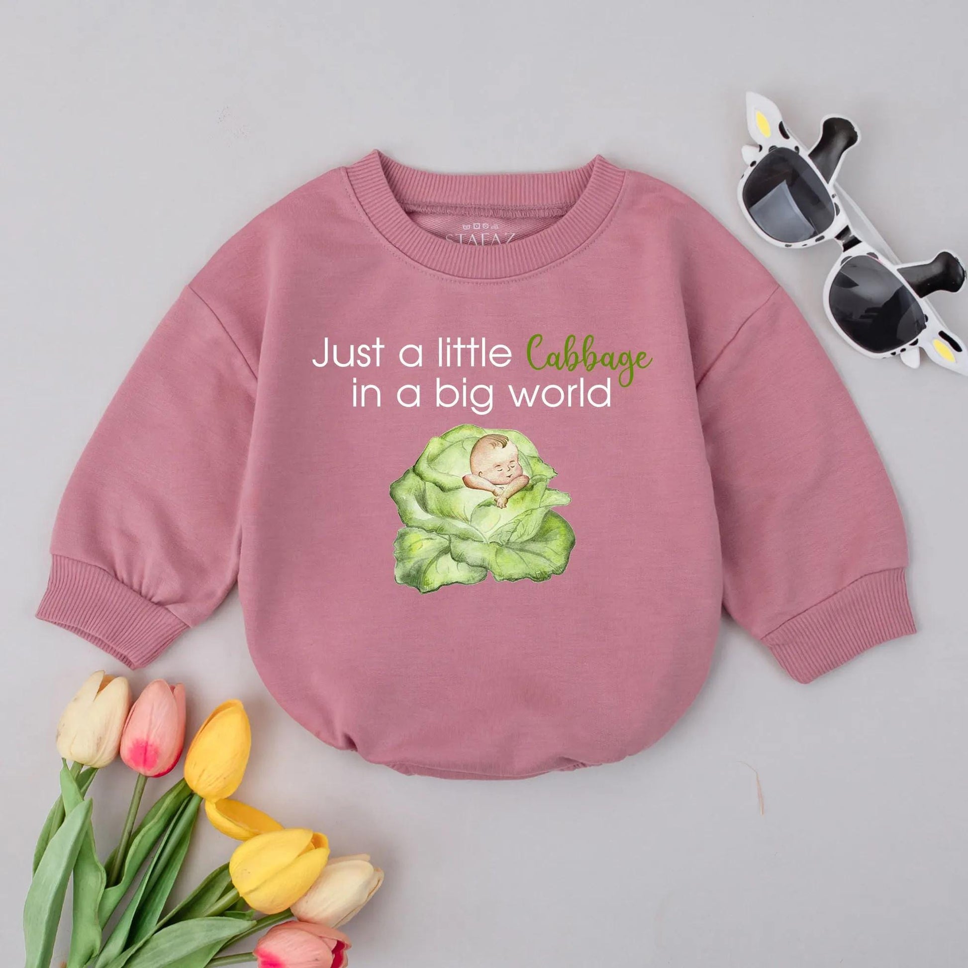 Adorable Just a Little Cabbage Baby Bubble Romper Soft Cotton Infant Bodysuit Cute Newborn Outfit Comfy Baby Clothes