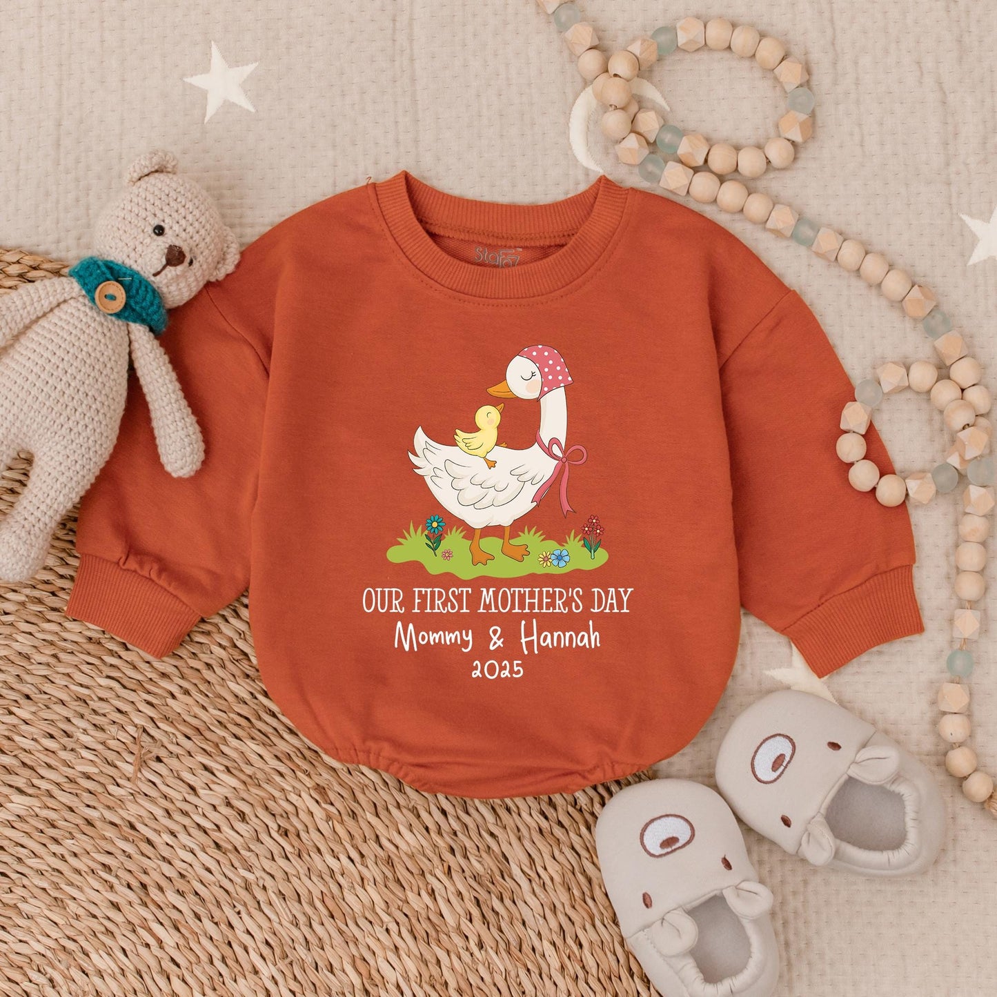 Personalized Our First Mother's Day Mama and Mini Goose Bubble Romper Bodysuit Best New Mom Gift Infant Baby Shower Present