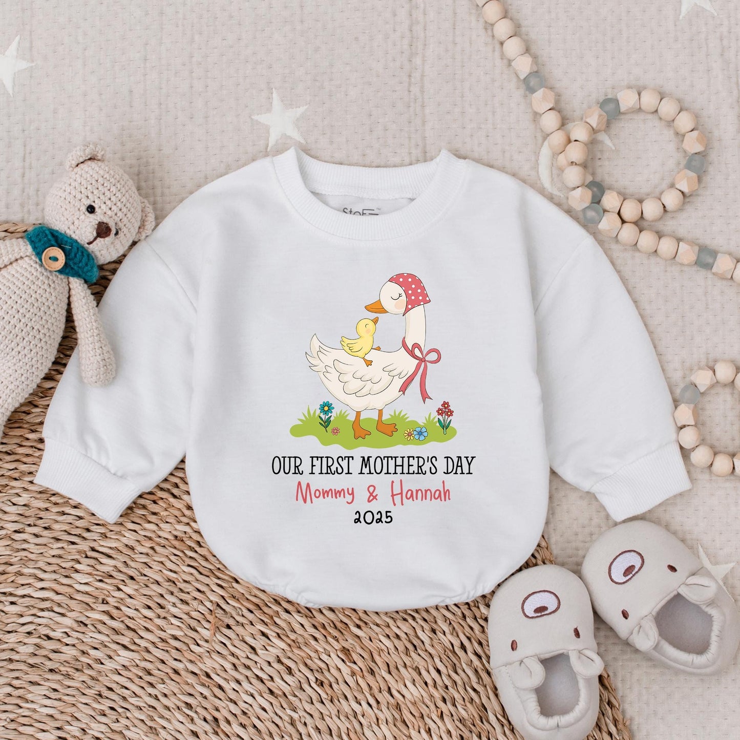 Personalized Our First Mother's Day Mama and Mini Goose Bubble Romper Bodysuit Best New Mom Gift Infant Baby Shower Present