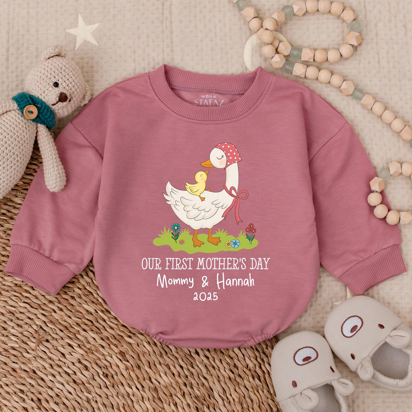 Personalized Our First Mother's Day Mama and Mini Goose Bubble Romper Bodysuit Best New Mom Gift Infant Baby Shower Present
