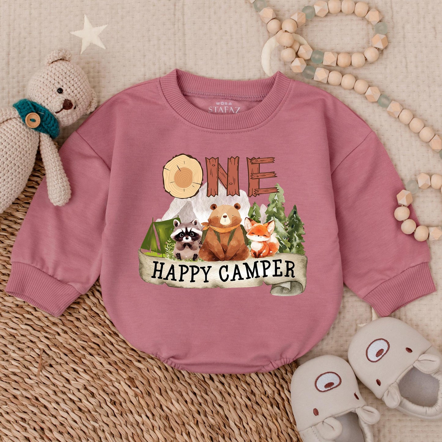 One Happy Camper Bubble Romper Adventure Birthday Bodysuit for Boys First Birthday Outfit Camping Theme Celebration
