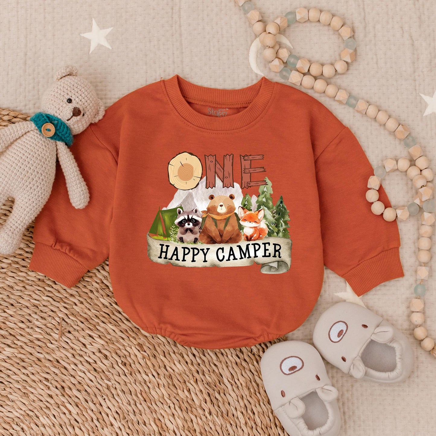 One Happy Camper Bubble Romper Adventure Birthday Bodysuit for Boys First Birthday Outfit Camping Theme Celebration