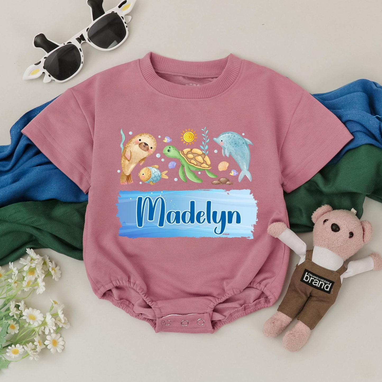 Custom Sea Creature Birthday Baby Romper Personalized Beach Bodysuit Summer Kids Outfits Toddler Infant Gift