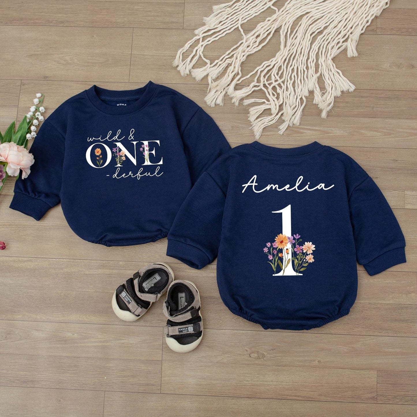 Wild ONEderful Baby Romper - Personalized Toddler Floral First Birthday Outfit - Custom Name Bodysuit - Soft Infant Clothes - Boho Baby Gift