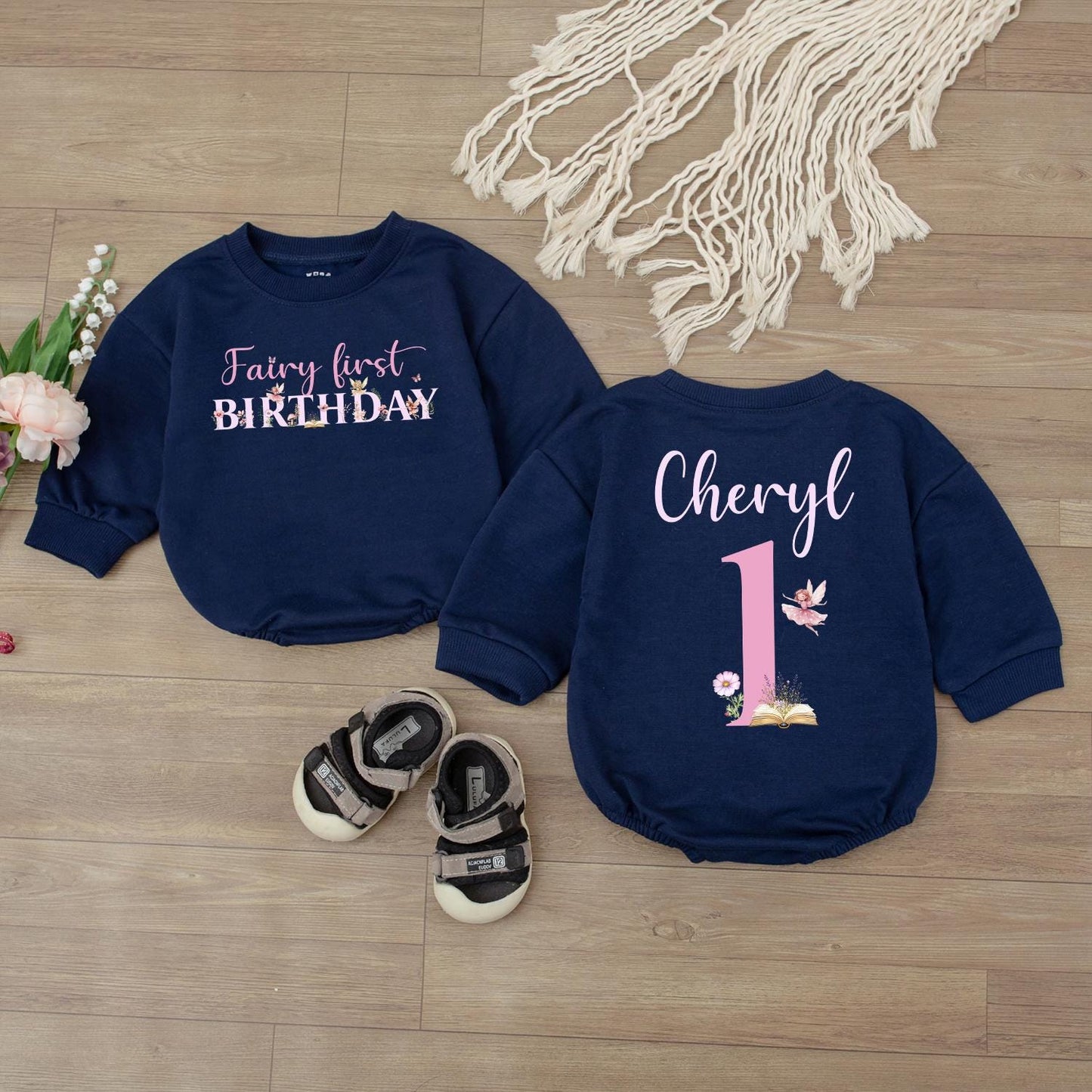 Personalized Fairy First Birthday Baby Romper Outfit Magical Name Bodysuit Cute Infant Girl Clothes Charming Dreamy Celebration Gift