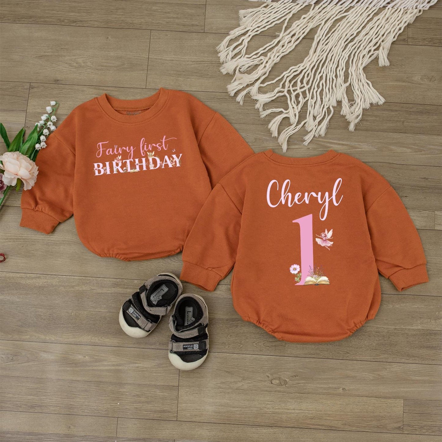 Personalized Fairy First Birthday Baby Romper Outfit Magical Name Bodysuit Cute Infant Girl Clothes Charming Dreamy Celebration Gift