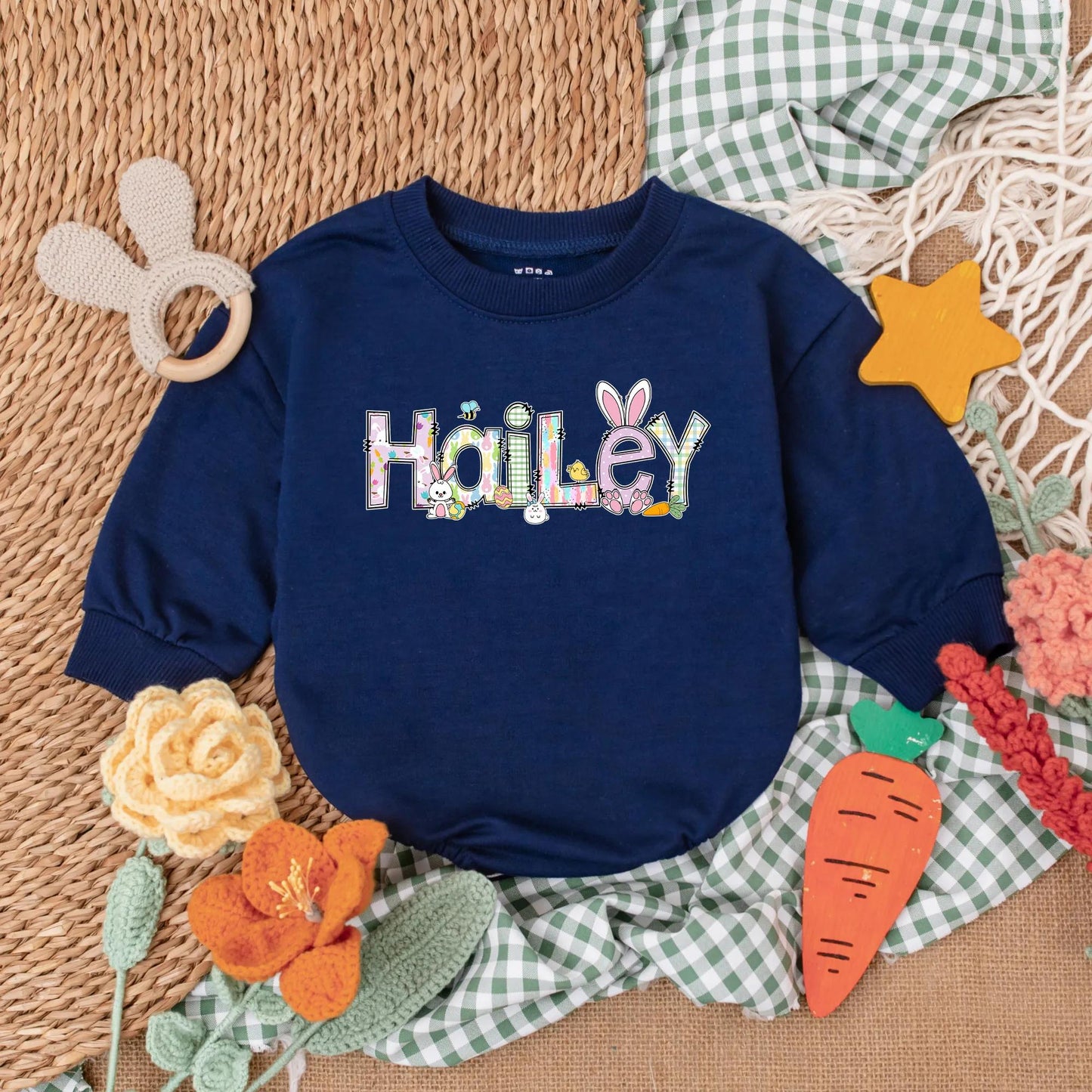 Personalized First Easter Baby Girl Bubble Romper Outfit Adorable Bunny Design Soft Bodysuit Infant Easter Day Clothes Gift Idea