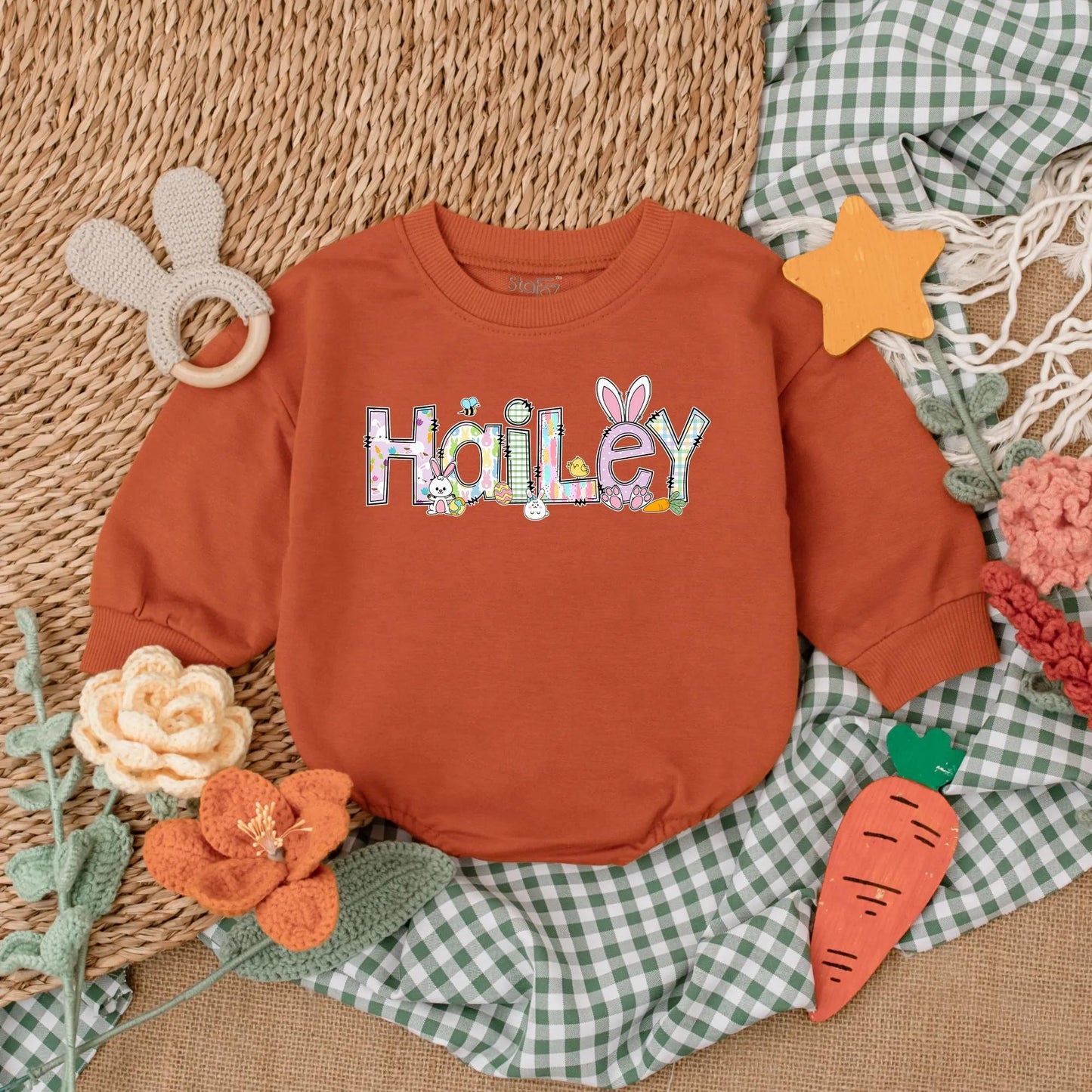 Personalized First Easter Baby Girl Bubble Romper Outfit Adorable Bunny Design Soft Bodysuit Infant Easter Day Clothes Gift Idea