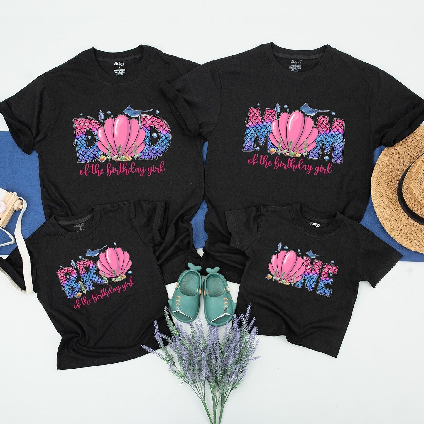 Personalized Oneder the Sea First Birthday Girl Family Matching Shirts Mommy Daddy Baby Ocean Animals Mermaid Party Outfit