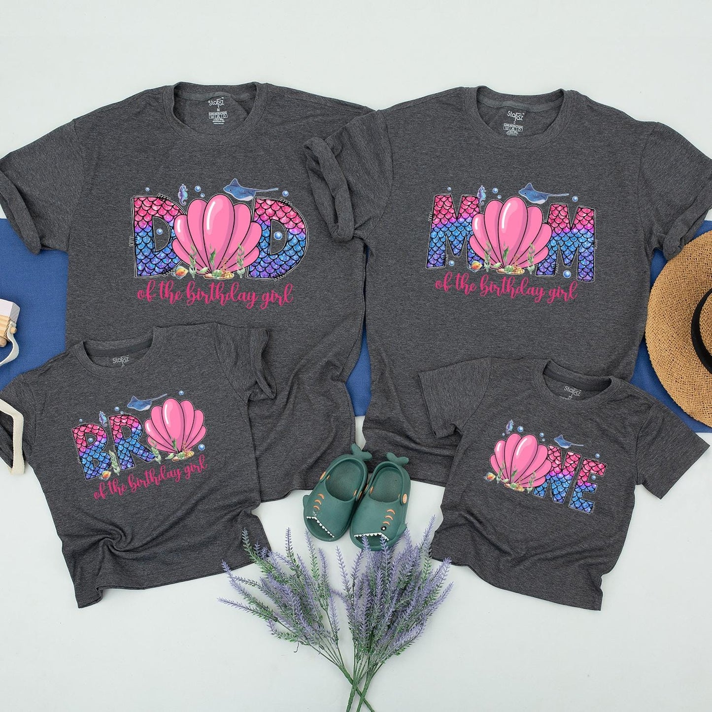 Personalized Oneder the Sea First Birthday Girl Family Matching Shirts Mommy Daddy Baby Ocean Animals Mermaid Party Outfit