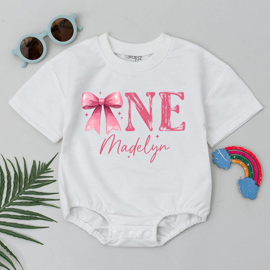 Custom Pink Bow First Birthday Family T-Shirt Sweet Girl 1st Birthday Party Matching Outfits