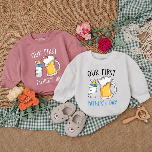 Our First Father's Day Romper Daddy's Drinking Buddy Bodysuit Happy 1st Father's Day Baby Boy Outfit Gift