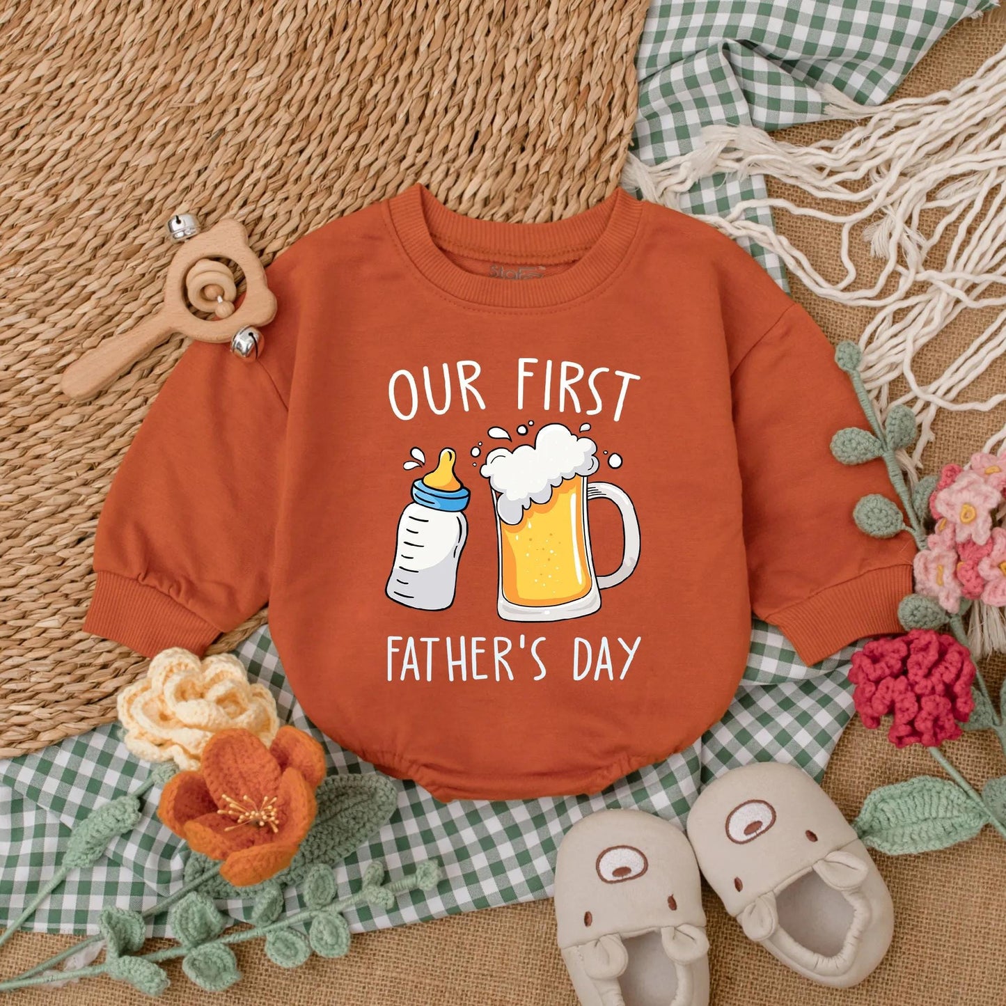 Our First Father's Day Romper Daddy's Drinking Buddy Bodysuit Happy 1st Father's Day Baby Boy Outfit Gift