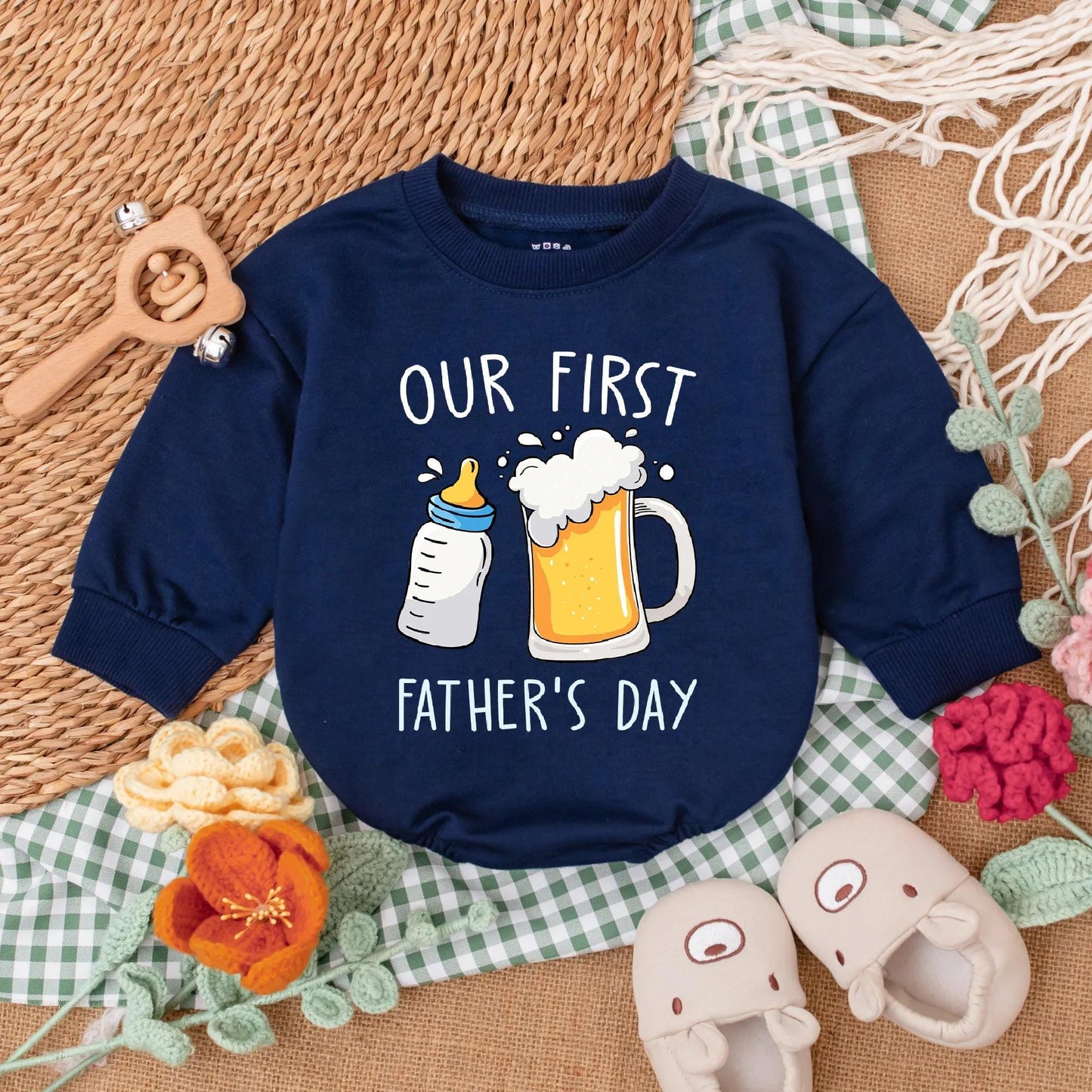 Our First Father's Day Romper Daddy's Drinking Buddy Bodysuit Happy 1st Father's Day Baby Boy Outfit Gift
