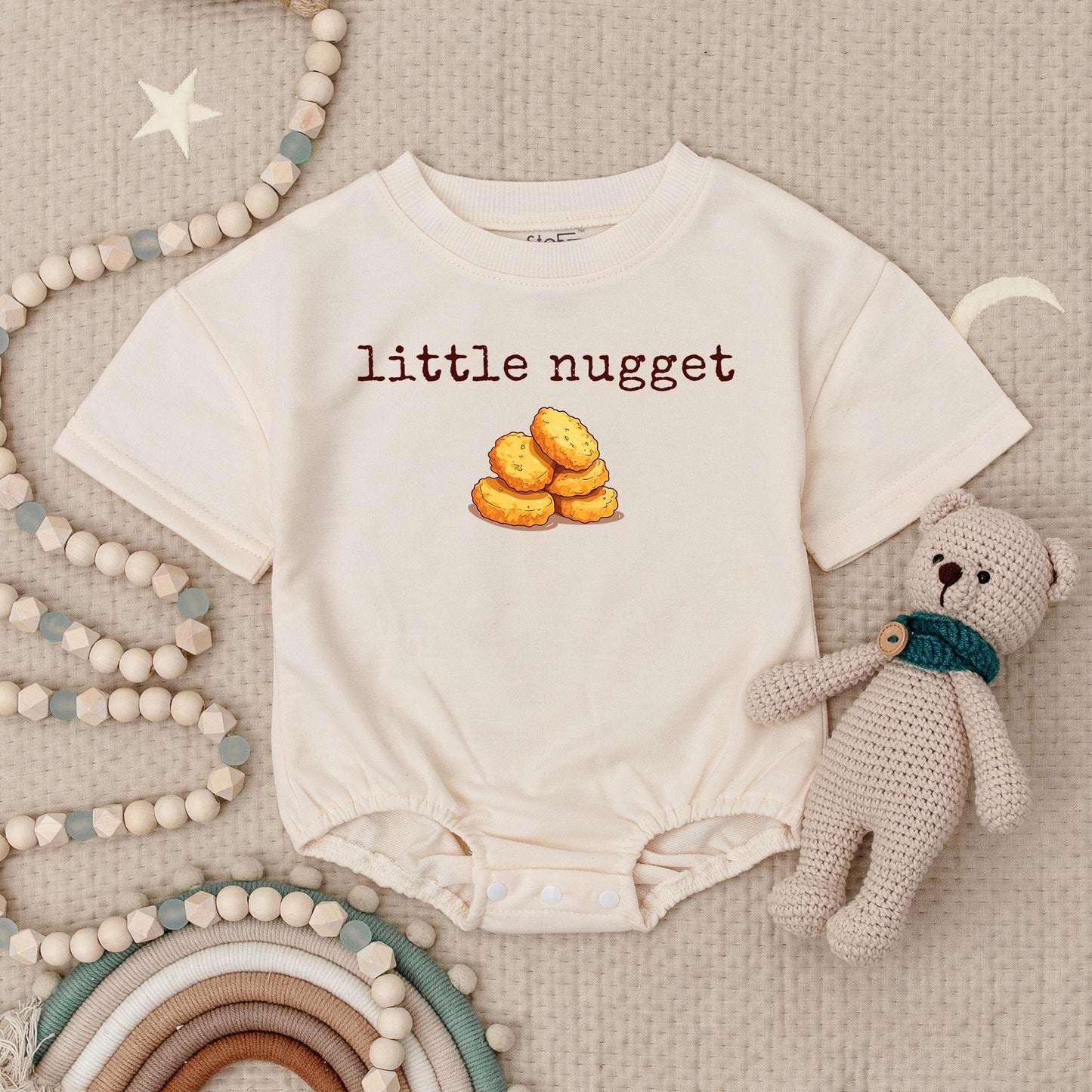 Golden Chicken Nugget Baby Romper Little Nugget Design Fun First Birthday Outfit New Baby Bodysuit Cute Bubble Romper