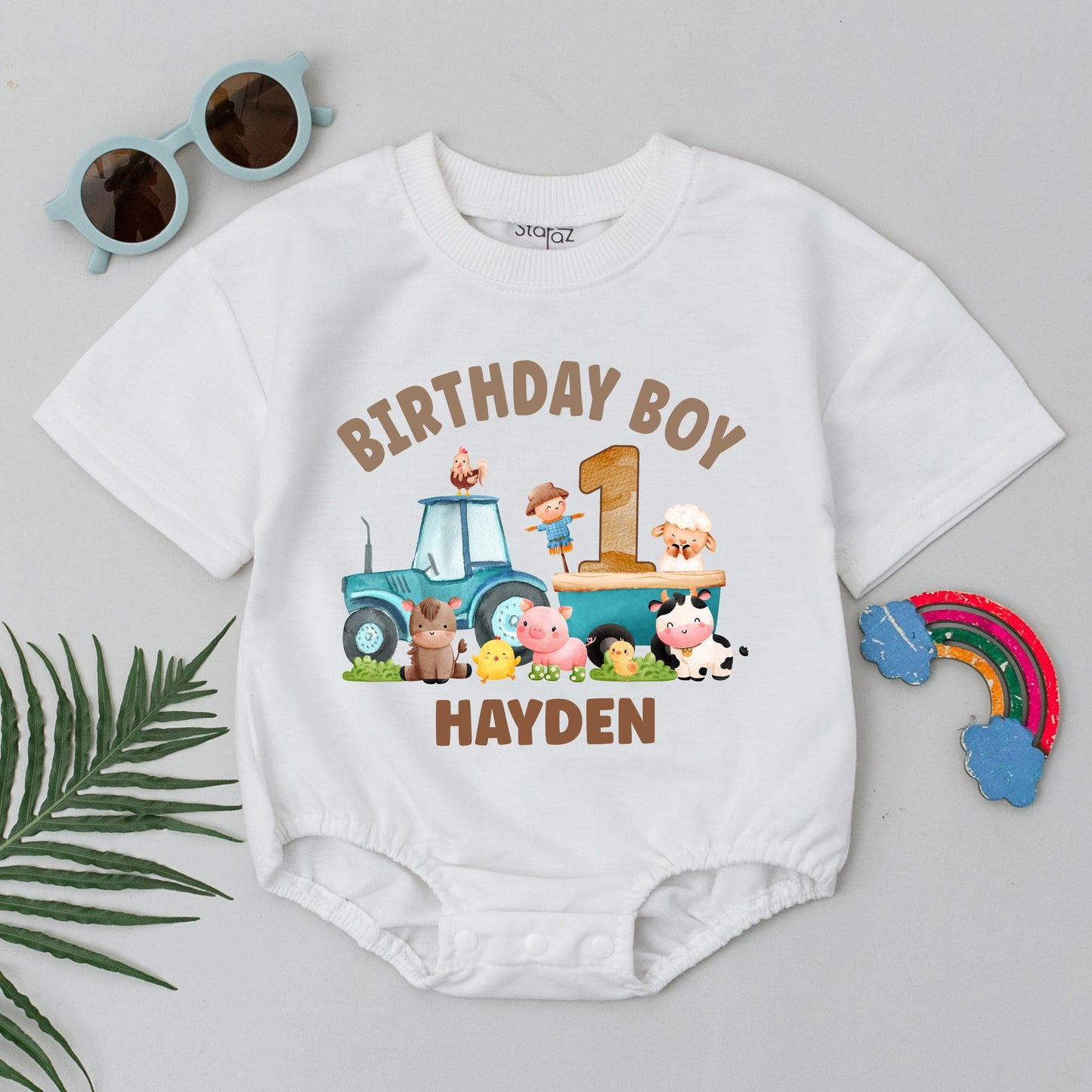 Personalized Farm First Birthday Shirt Boho Barnyard Cow Outfit Boy Girl Matching Family