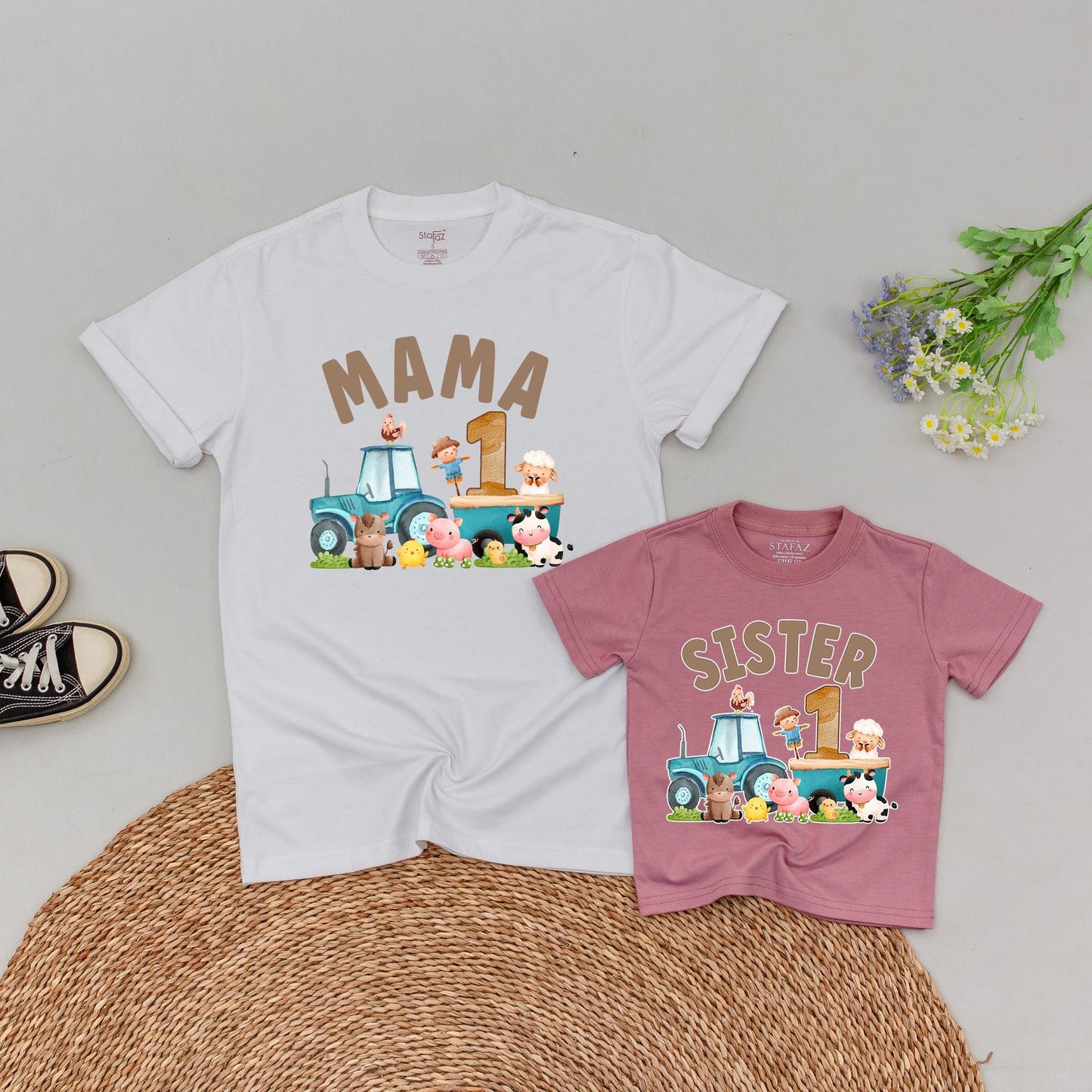 Personalized Farm First Birthday Shirt Boho Barnyard Cow Outfit Boy Girl Matching Family