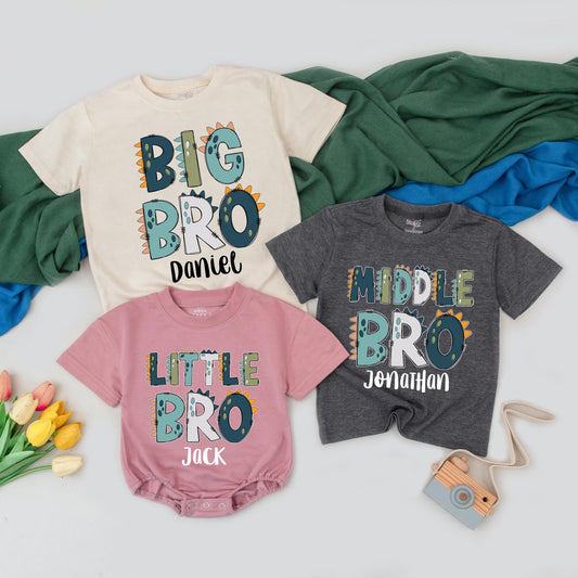 Personalized Big Bro Middle Bro Little Bro Dinosaur Matching Sibling Shirts Brother Gifts