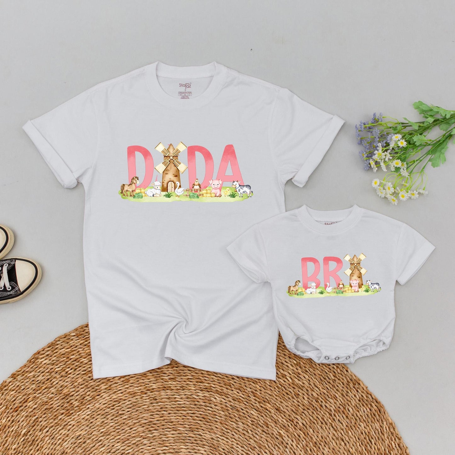 Personalized Farm Birthday Family T-Shirt Boho Barnyard Cow 1st Birthday Matching Outfit Cotton Soft Comfortable Party Gift