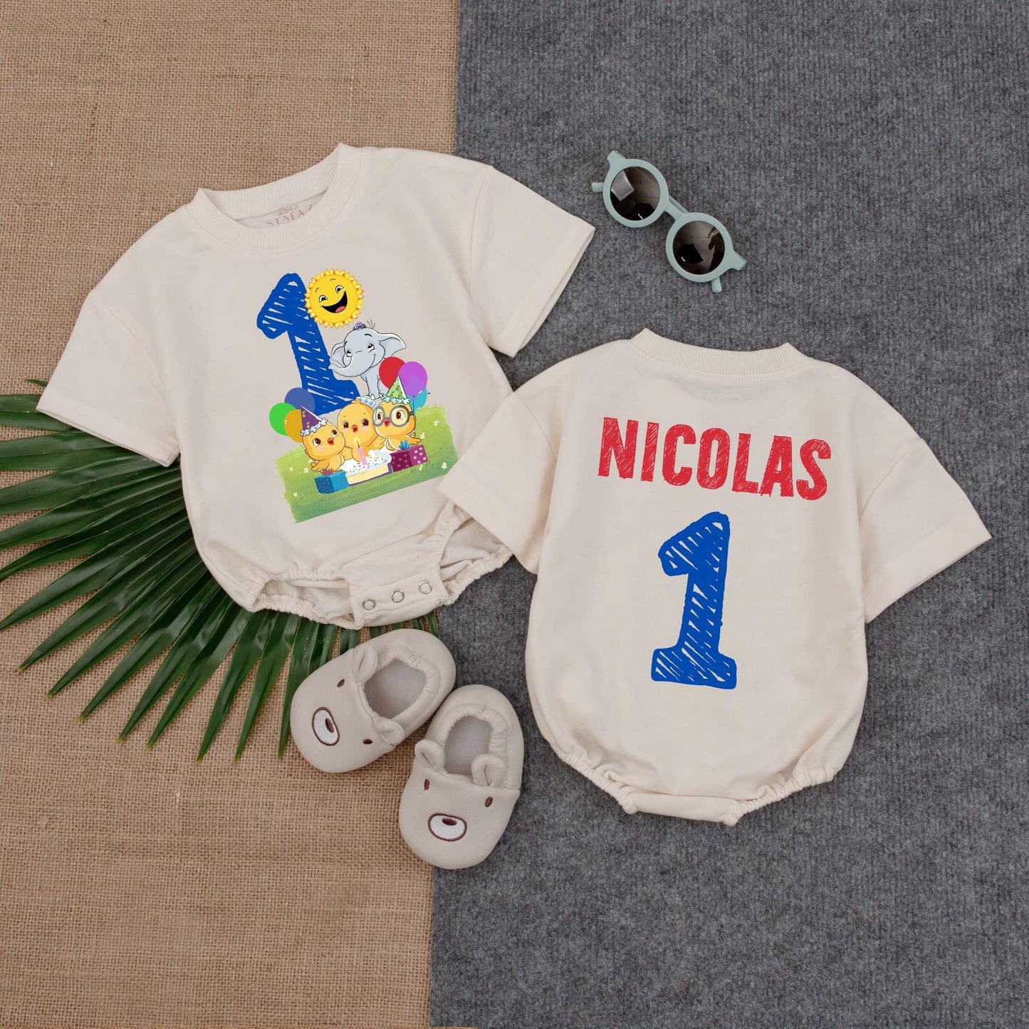 Wild One Jungle Safari Birthday Romper for Baby Girl or Boy, Personalized First Birthday Gift, Zoo Animal Design Bodysuit