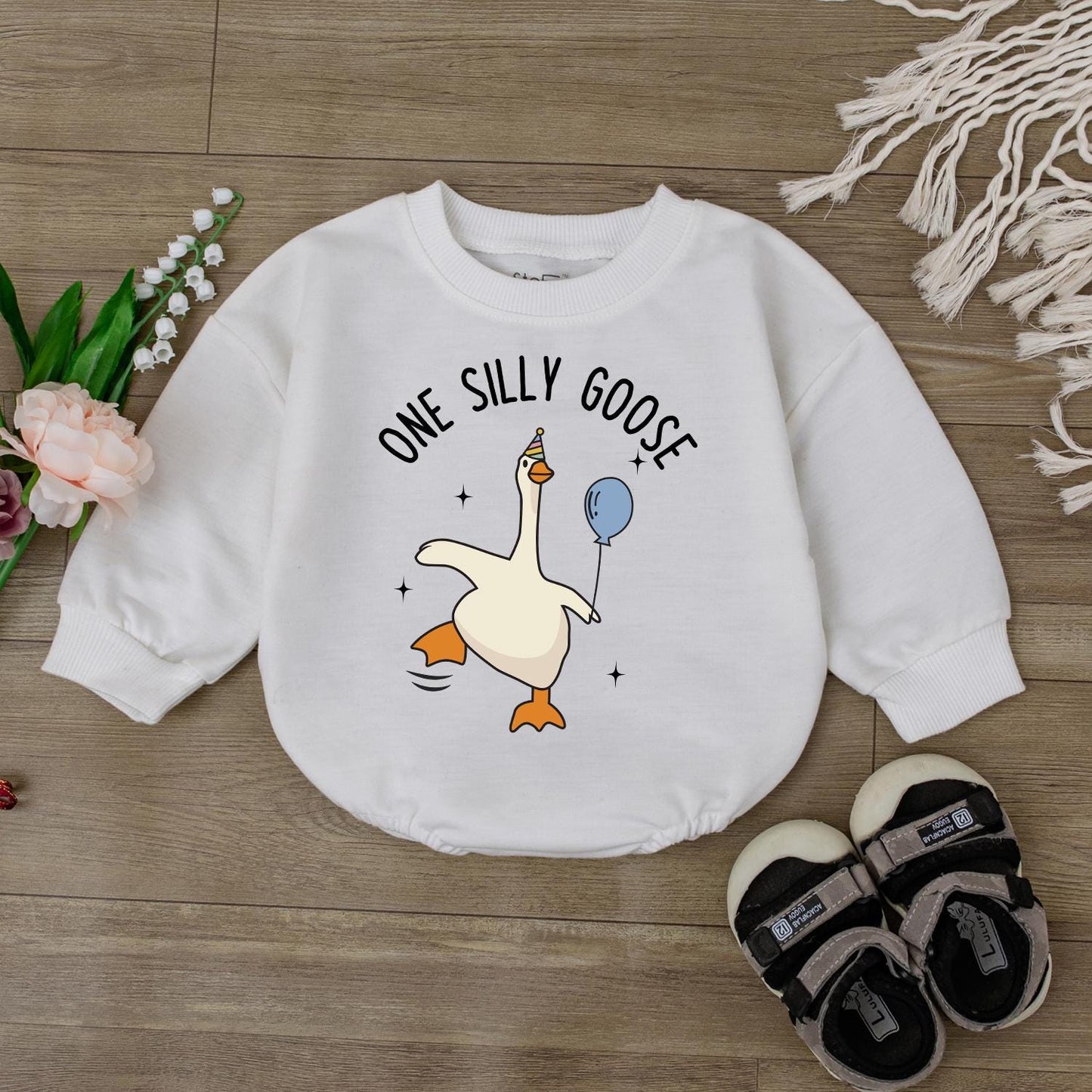 One Silly Goose Baby Romper - Funny Infant Bodysuit for Baby Shower Gift or Newborn Clothes, Retro Gender Neutral Outfit
