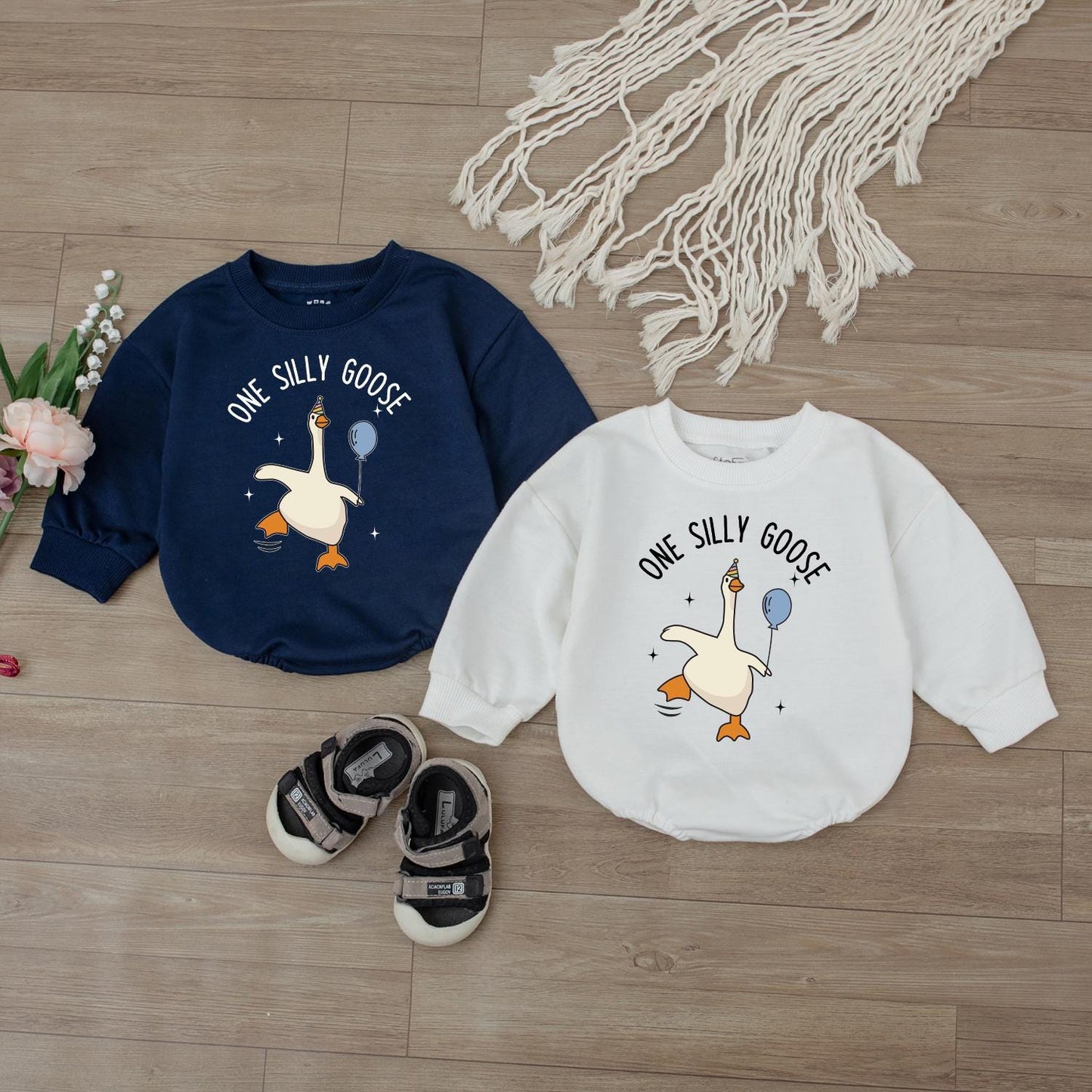One Silly Goose Baby Romper - Funny Infant Bodysuit for Baby Shower Gift or Newborn Clothes, Retro Gender Neutral Outfit