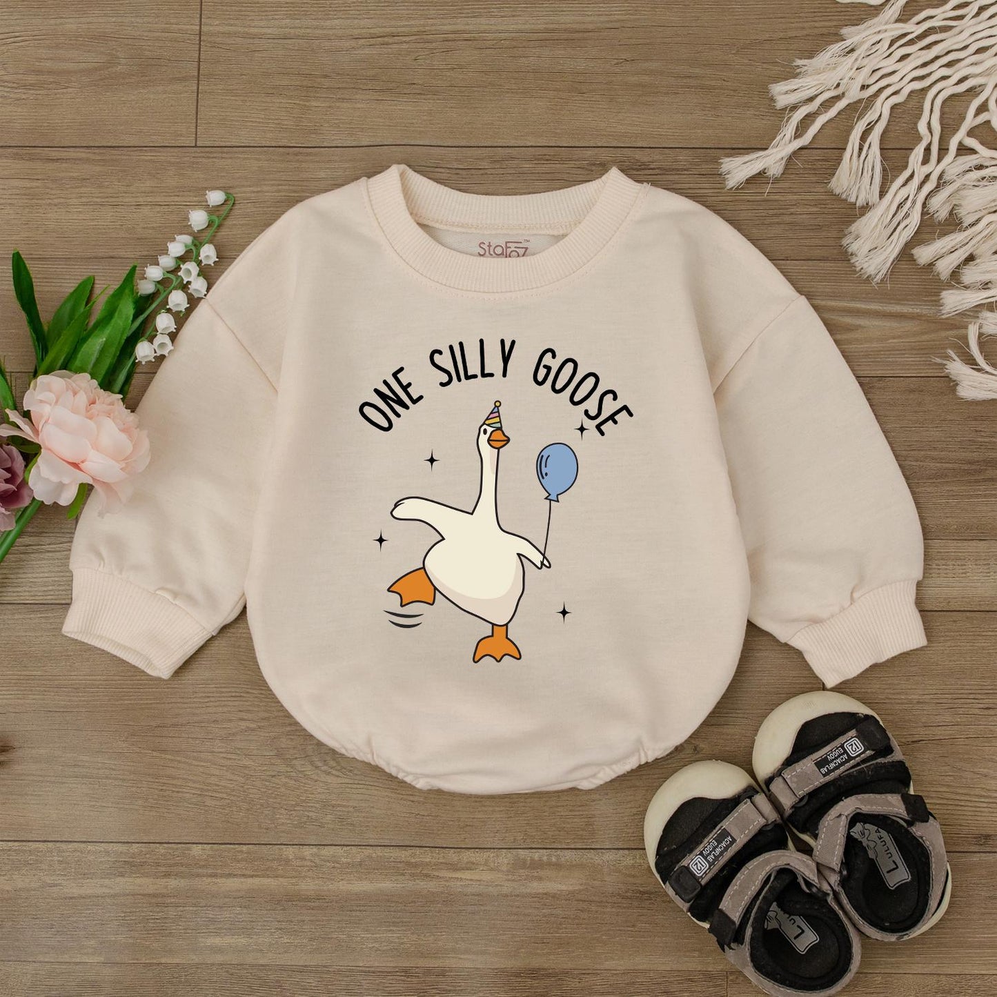 One Silly Goose Baby Romper - Funny Infant Bodysuit for Baby Shower Gift or Newborn Clothes, Retro Gender Neutral Outfit