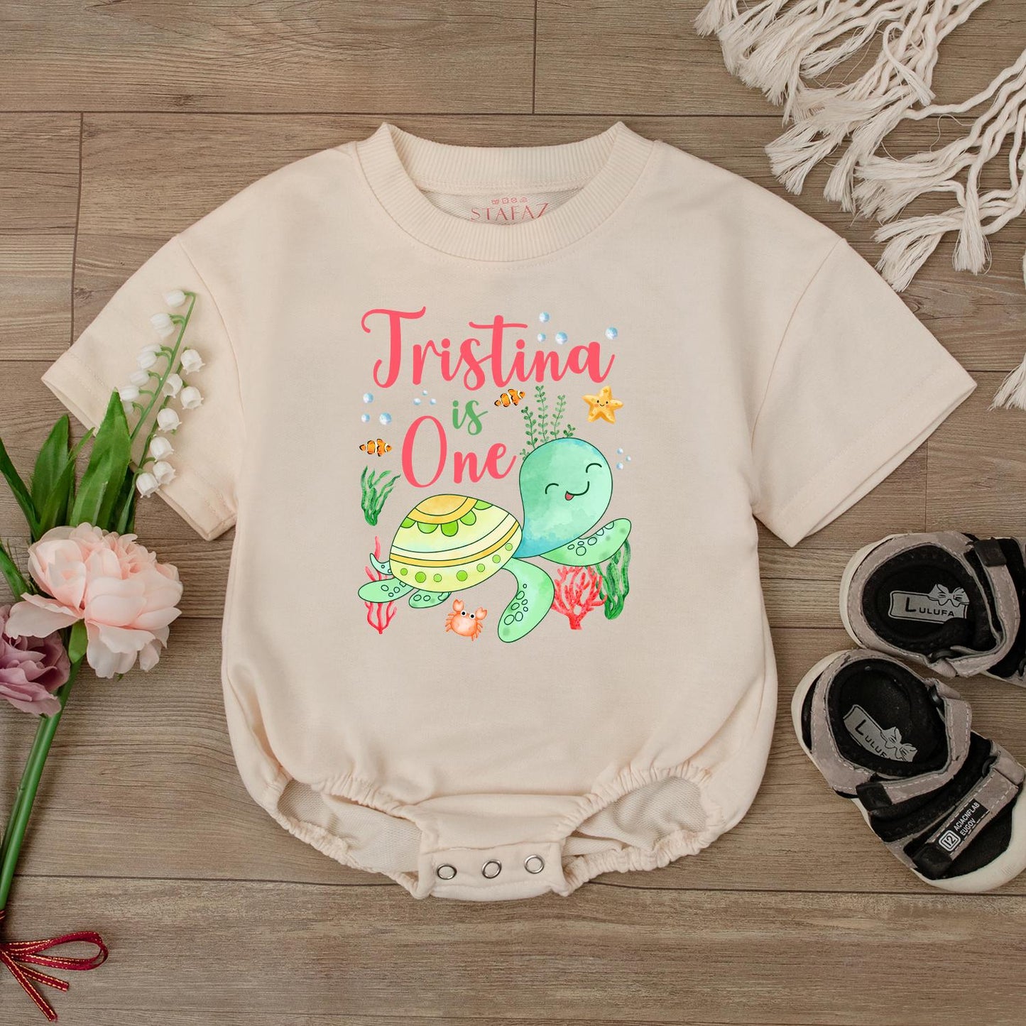 Adorable Sea Turtle Birthday Romper First Birthday Outfit Ocean Theme Baby Bodysuit Cute Baby Clothes Toddler Party Gift