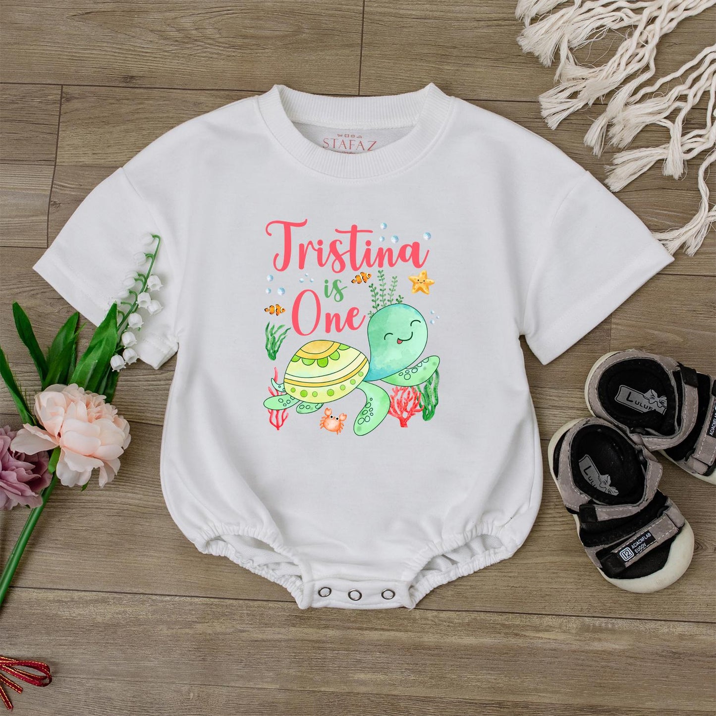 Adorable Sea Turtle Birthday Romper First Birthday Outfit Ocean Theme Baby Bodysuit Cute Baby Clothes Toddler Party Gift